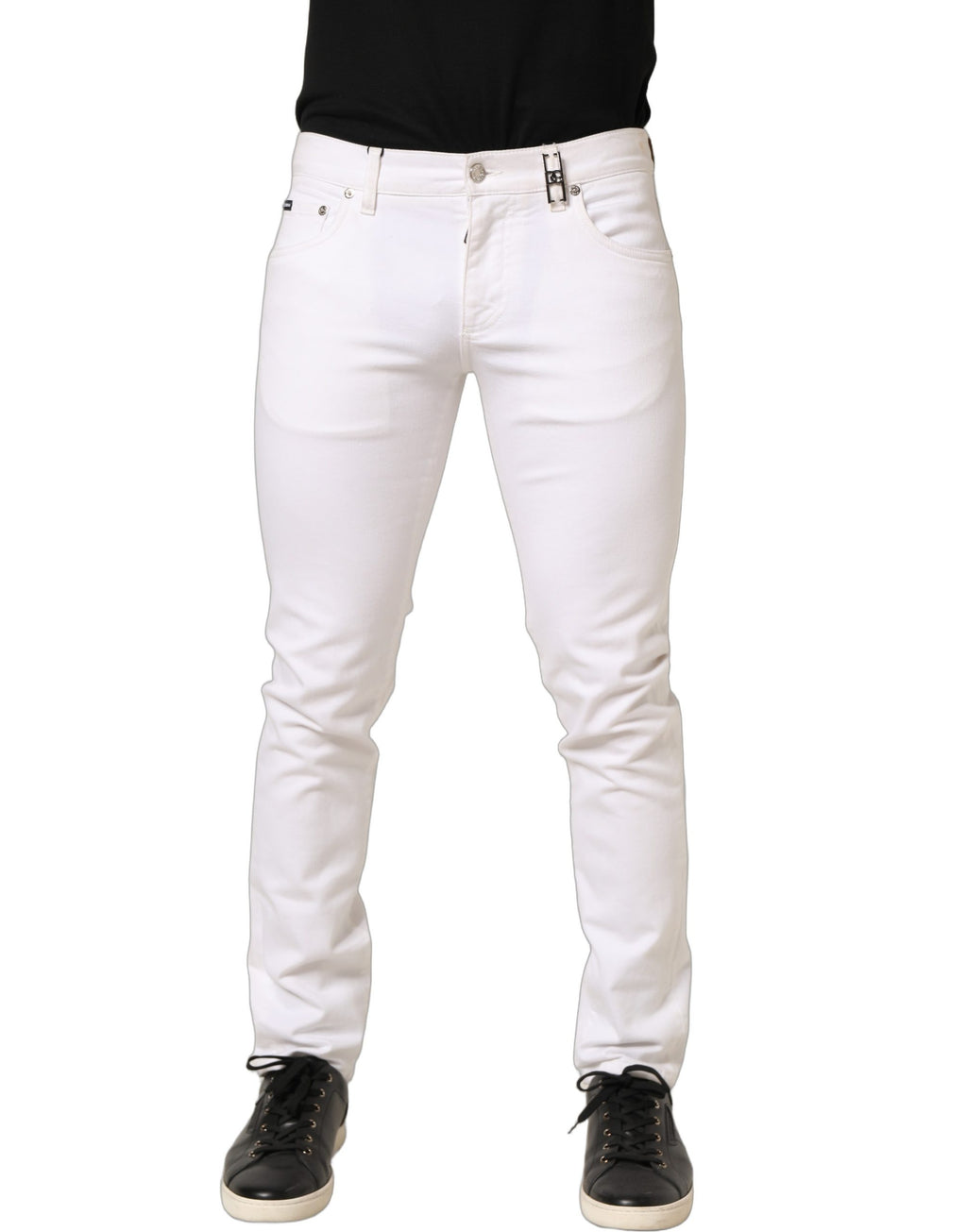 Jeans en jean skinny taille mi-haute en coton blanc Dolce & Gabbana