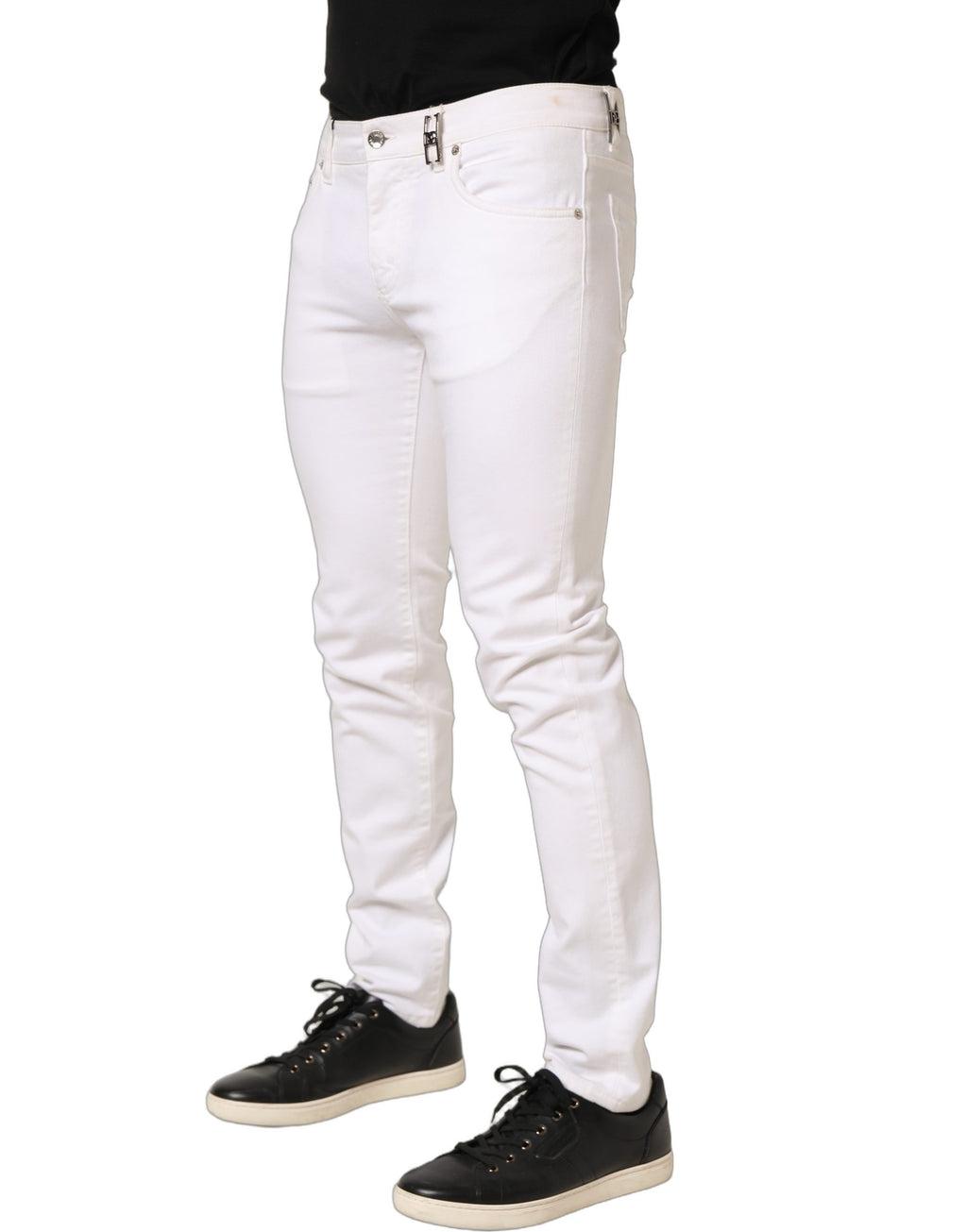 Jeans en jean skinny taille mi-haute en coton blanc Dolce & Gabbana