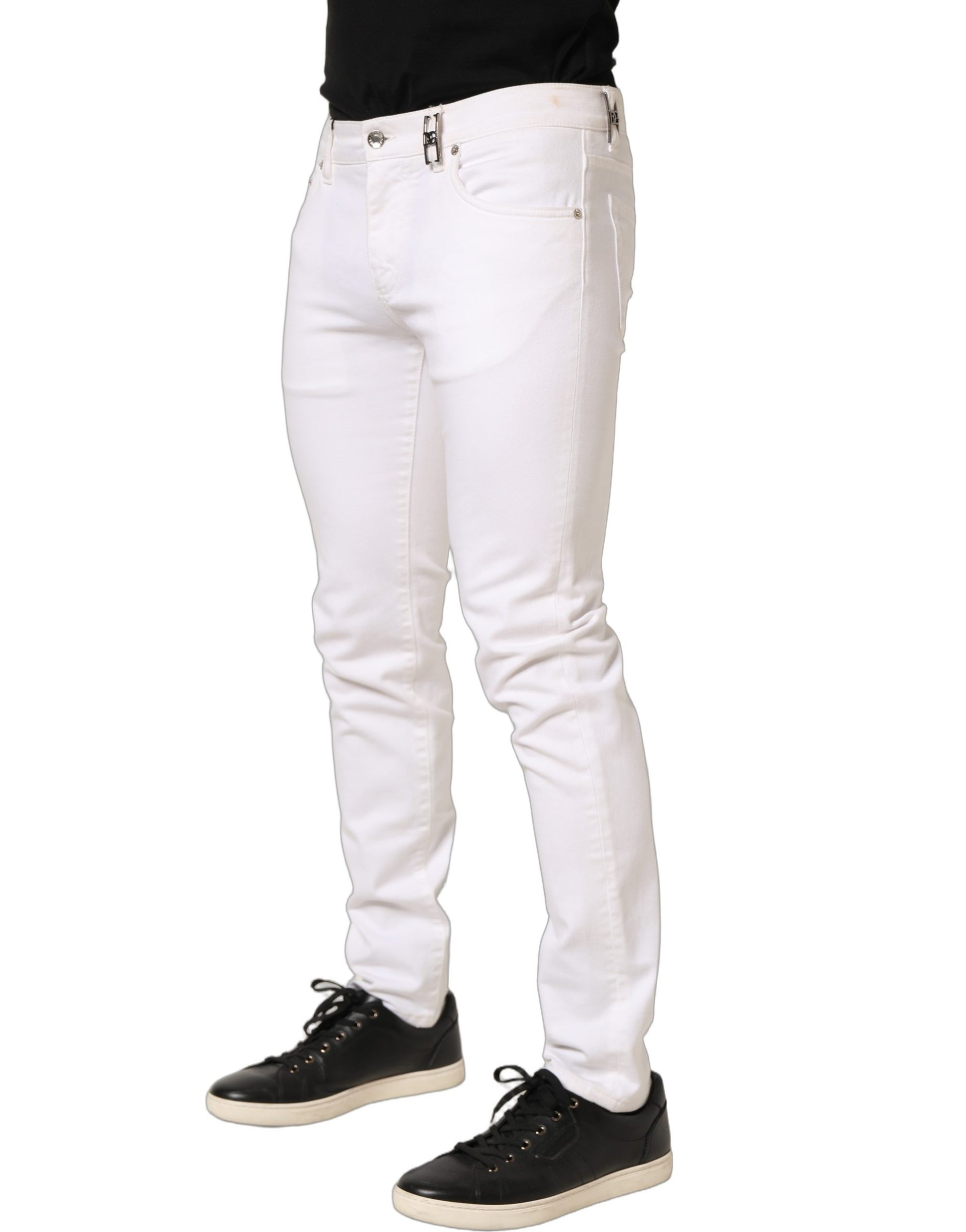 Jeans en jean skinny taille mi-haute en coton blanc Dolce & Gabbana