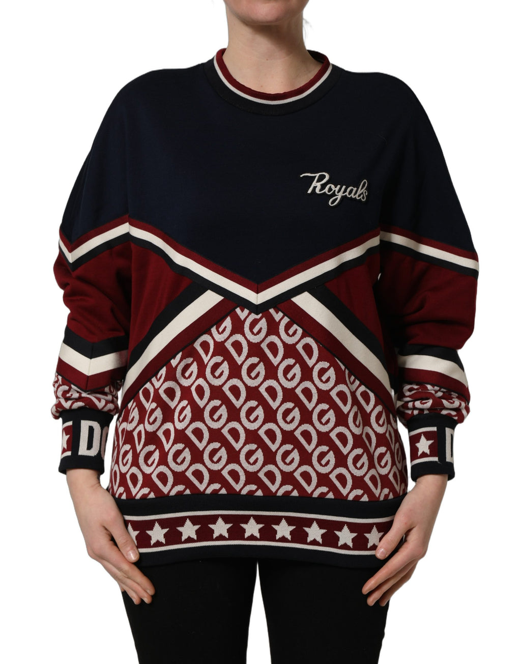 Sweat-shirt Dolce & Gabbana bleu et rouge avec empiècements et écusson « Royals »