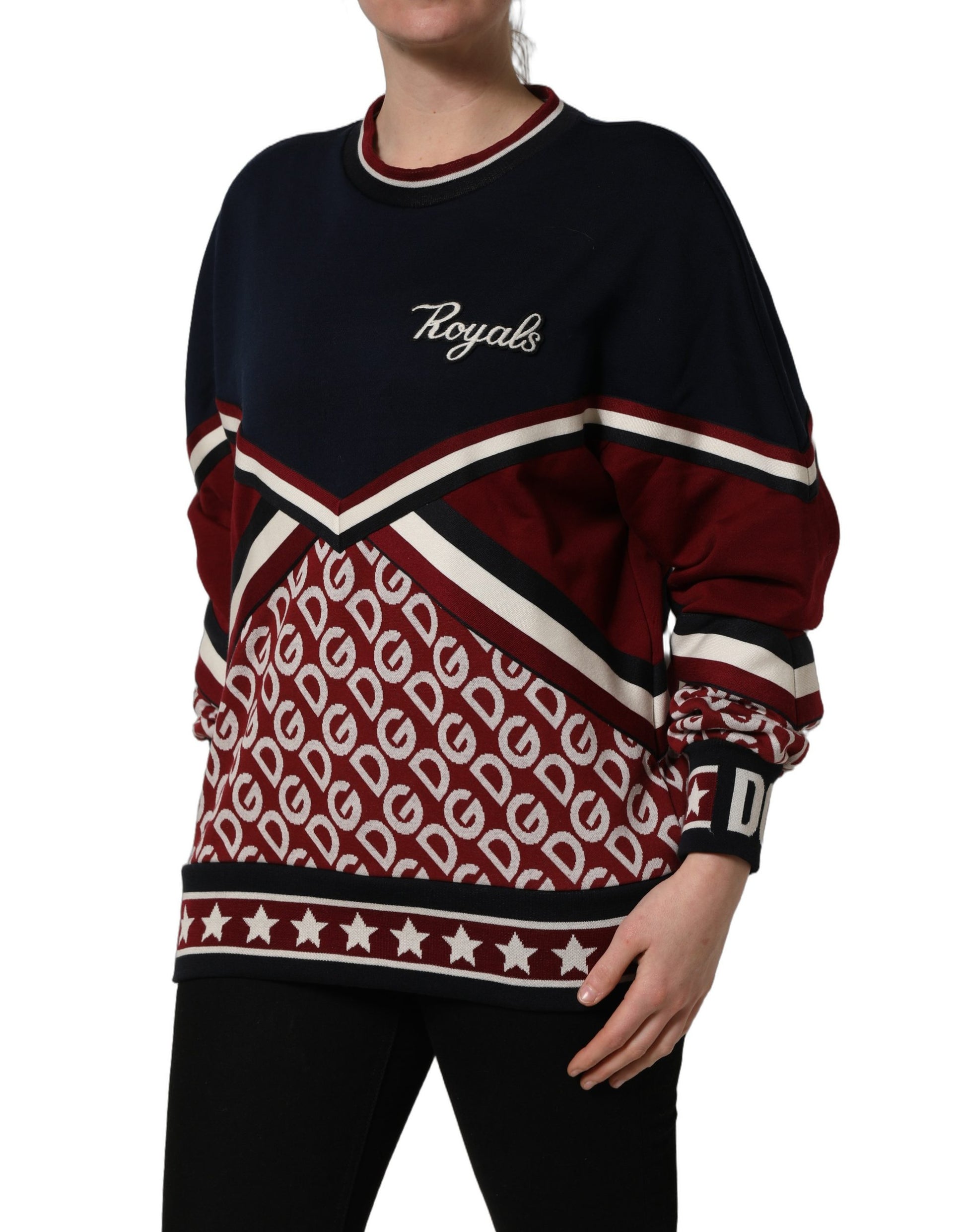 Sweat-shirt Dolce & Gabbana bleu et rouge avec empiècements et écusson « Royals »