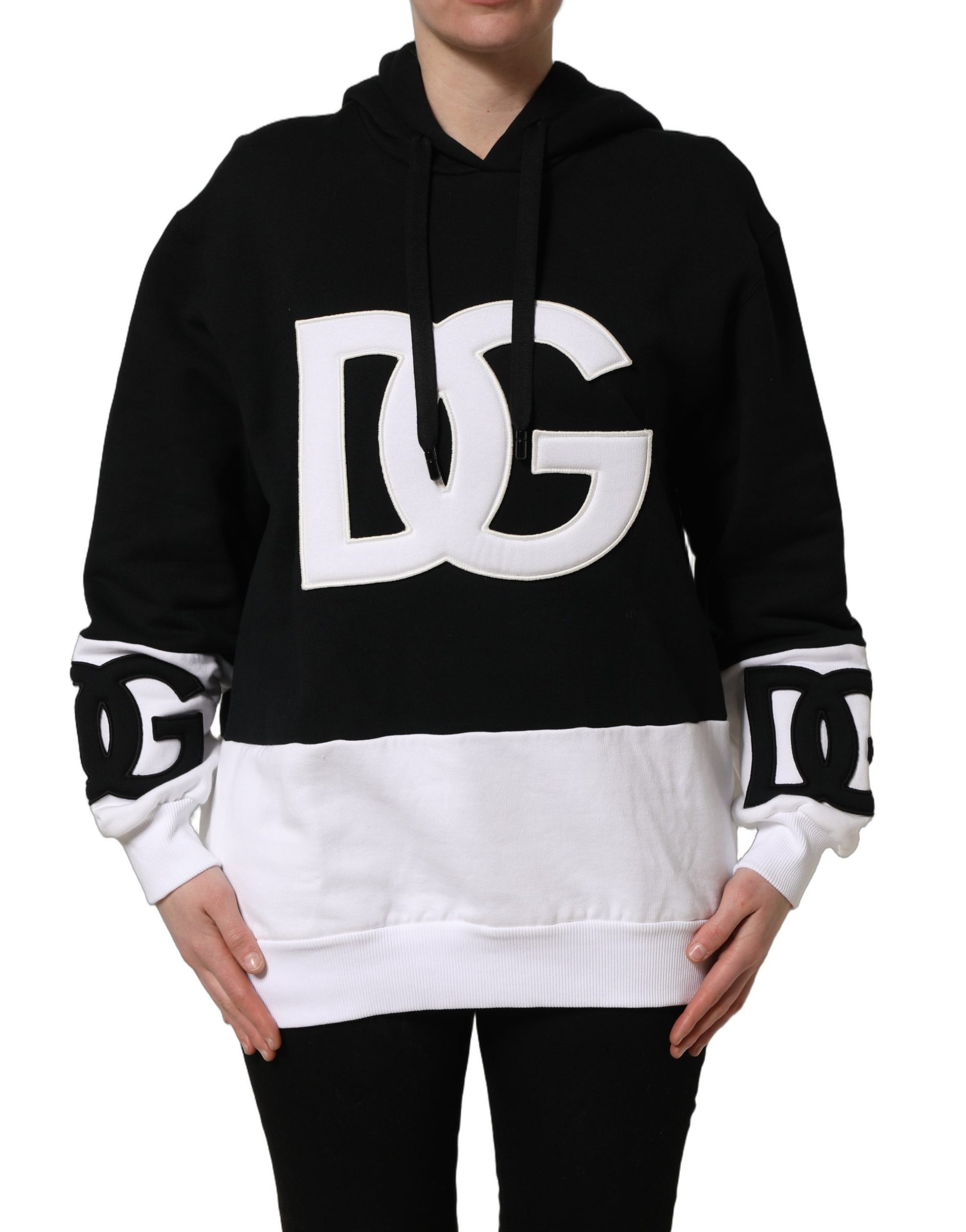 Sweatshirt à capuche Dolce & Gabbana noir et blanc avec applications