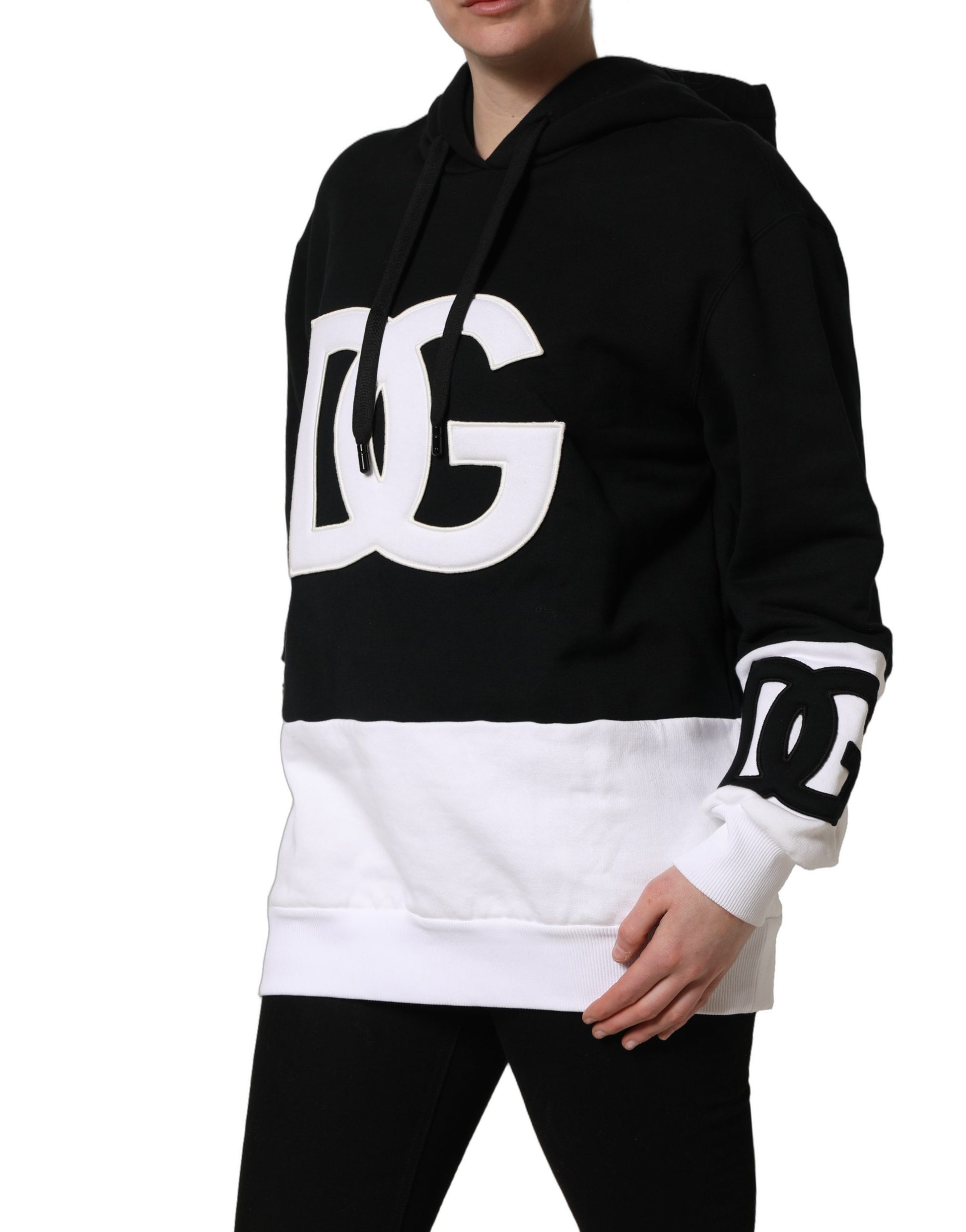 Sweatshirt à capuche Dolce & Gabbana noir et blanc avec applications