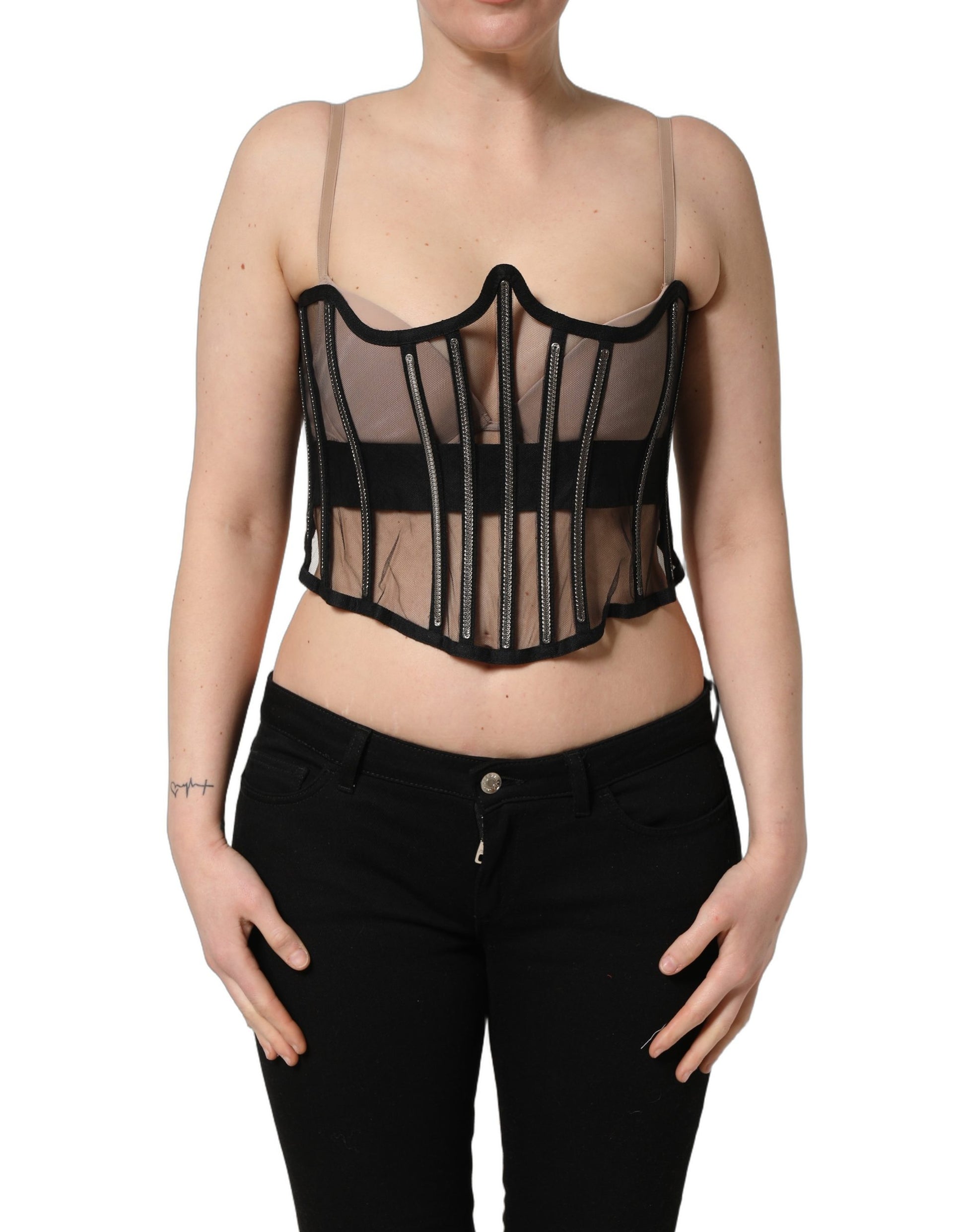 Caraco bustier court en tulle noir transparent Dolce & Gabbana