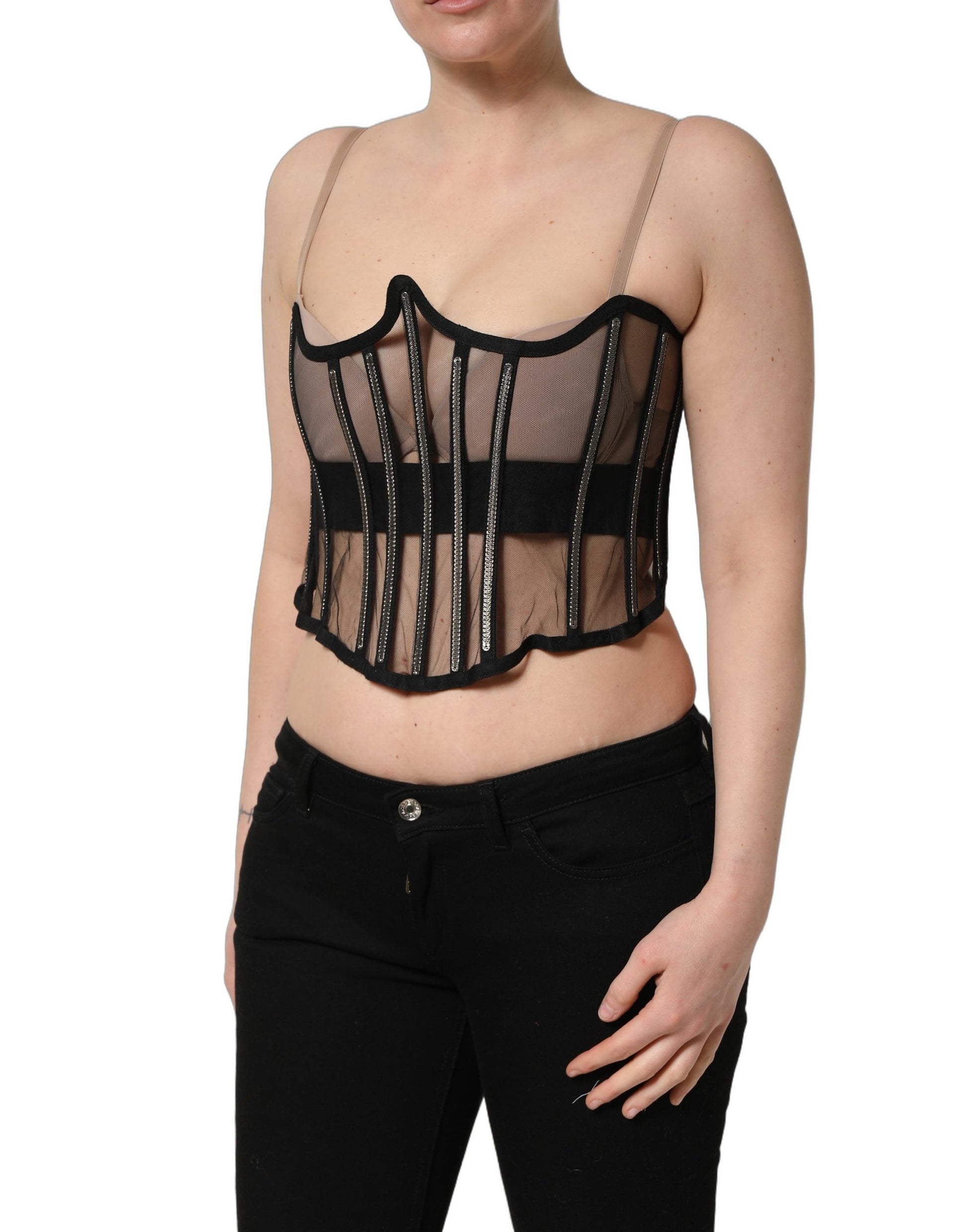 Caraco bustier court en tulle noir transparent Dolce & Gabbana