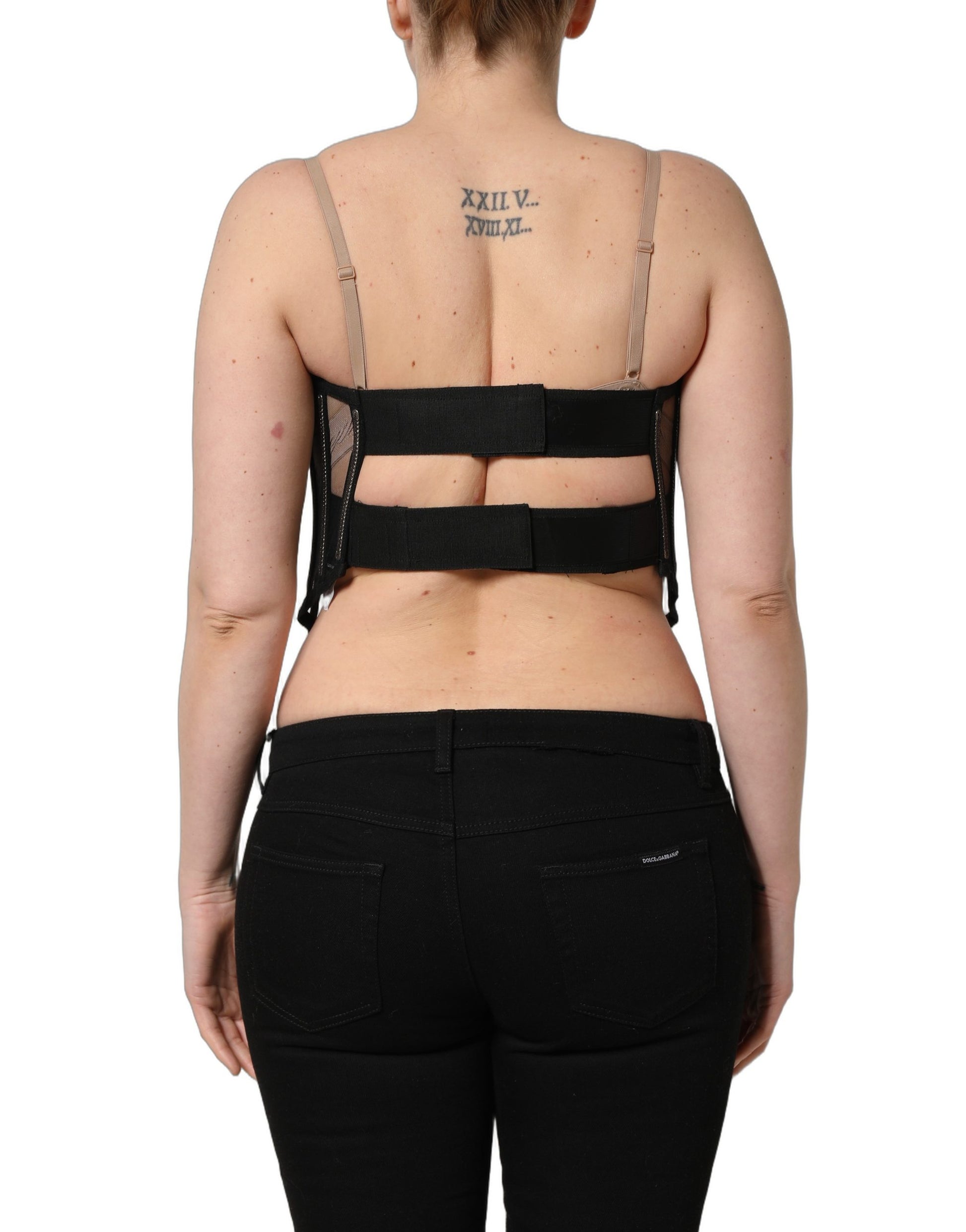 Caraco bustier court en tulle noir transparent Dolce & Gabbana