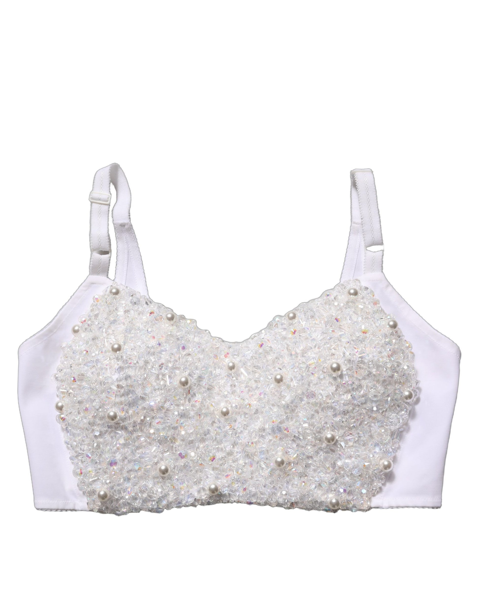 Dolce & Gabbana White Pearls Beaded Corset Bustier Crop Top