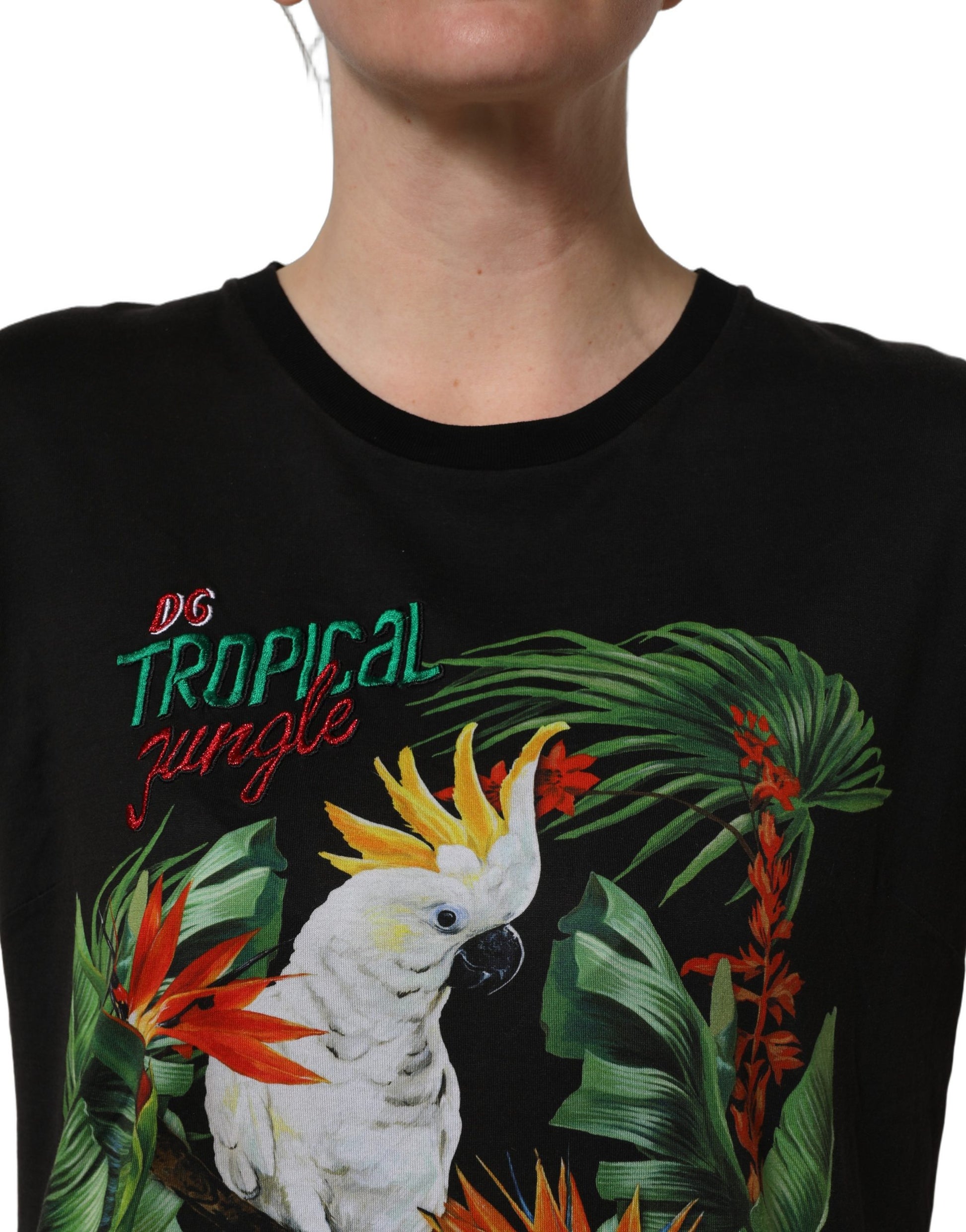 T-shirt Dolce & Gabbana noir col rond imprimé jungle tropicale