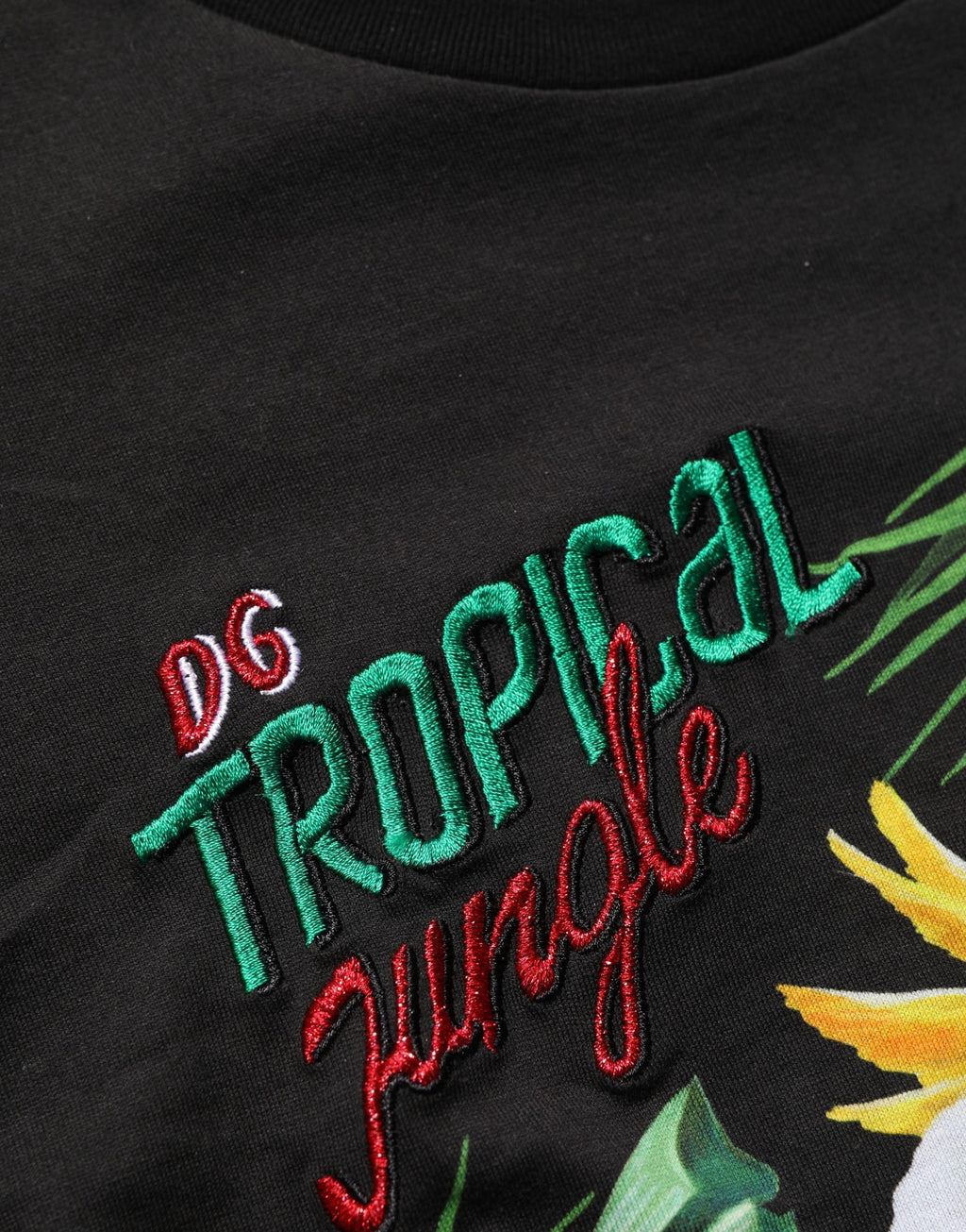 T-shirt Dolce & Gabbana noir col rond imprimé jungle tropicale
