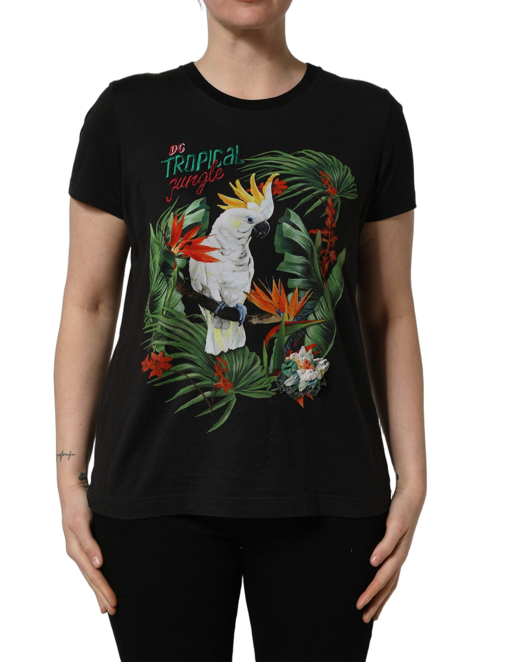 T-shirt Dolce & Gabbana noir col rond imprimé jungle tropicale