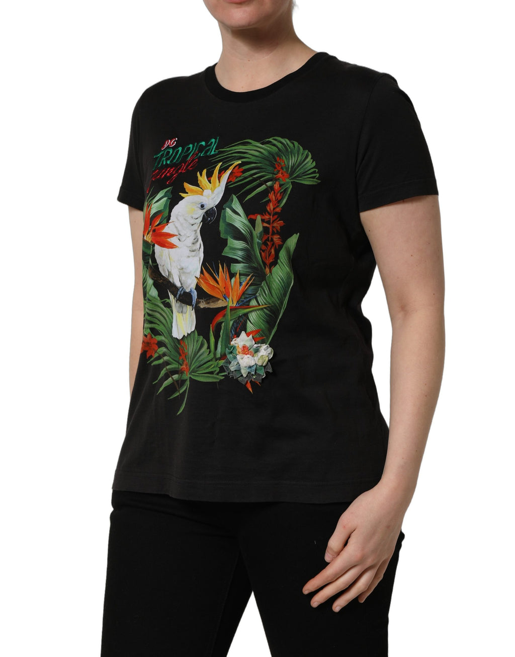 T-shirt Dolce & Gabbana noir col rond imprimé jungle tropicale