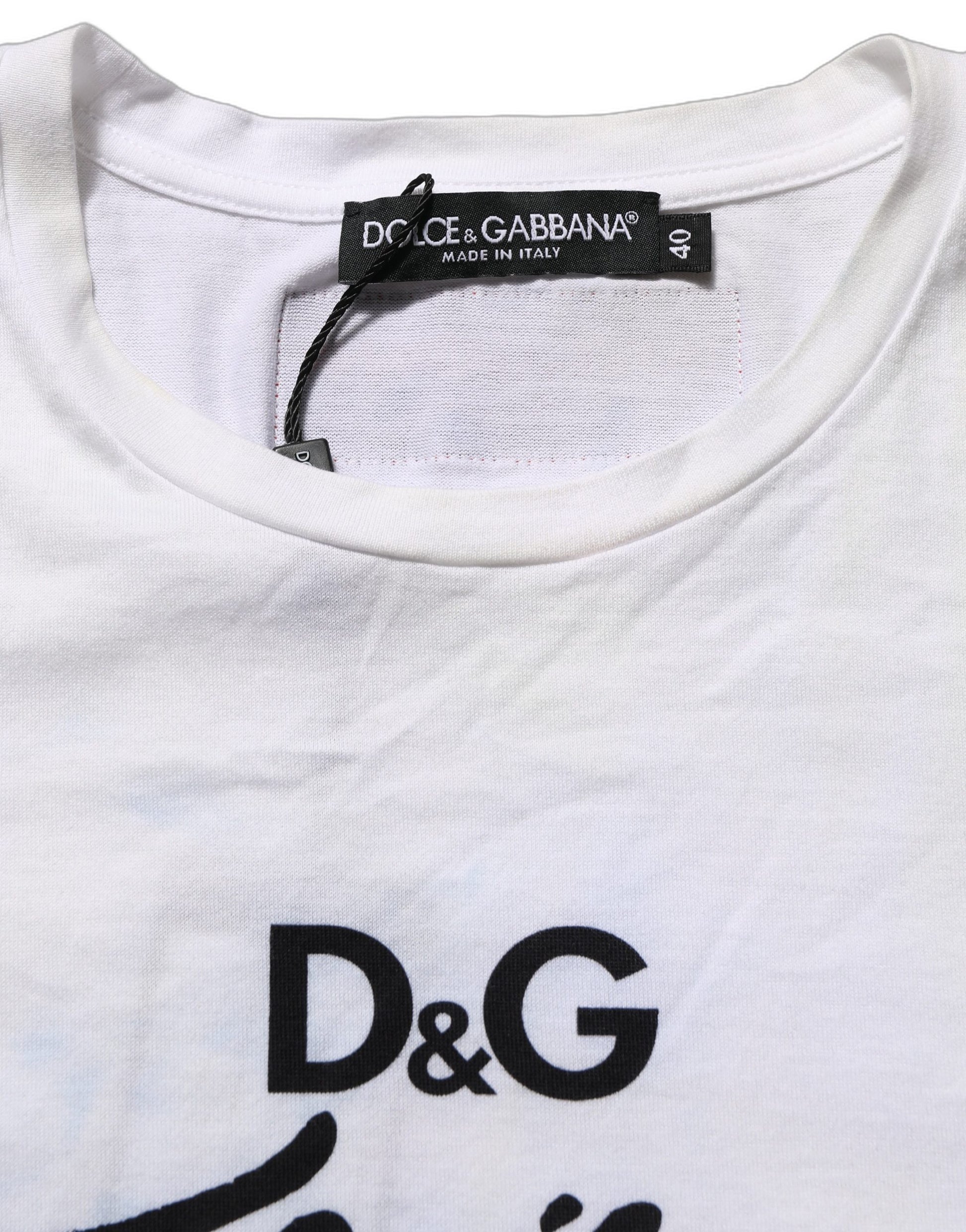 Dolce & Gabbana White D&G is Flowers Print Round Neck T-shirt