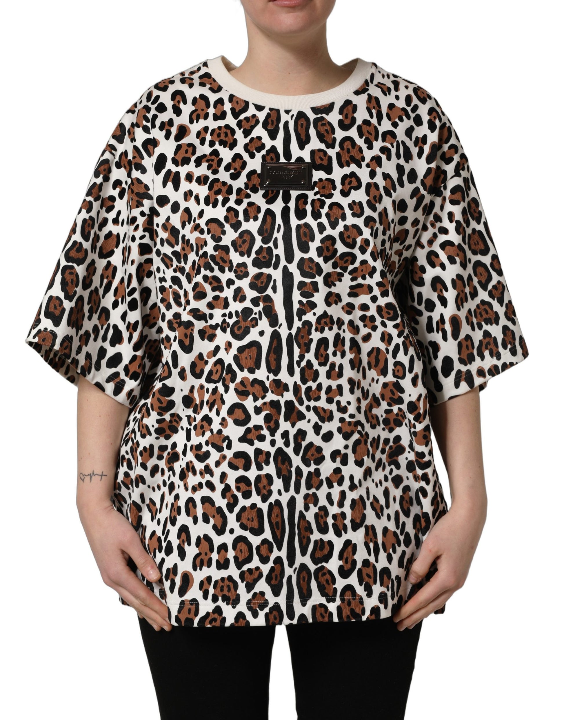 T-shirt col rond Dolce & Gabbana imprimé léopard multicolore
