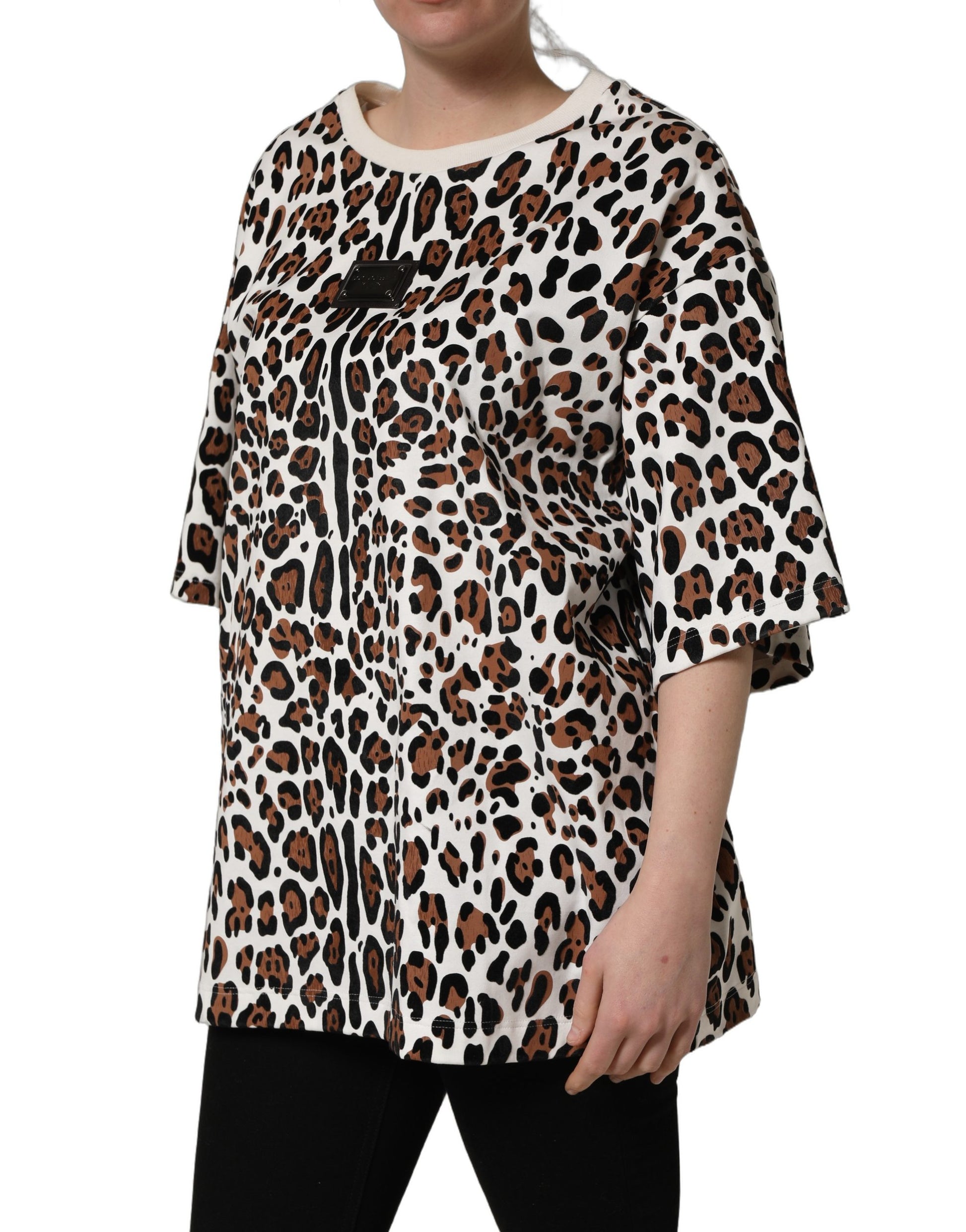 T-shirt col rond Dolce & Gabbana imprimé léopard multicolore