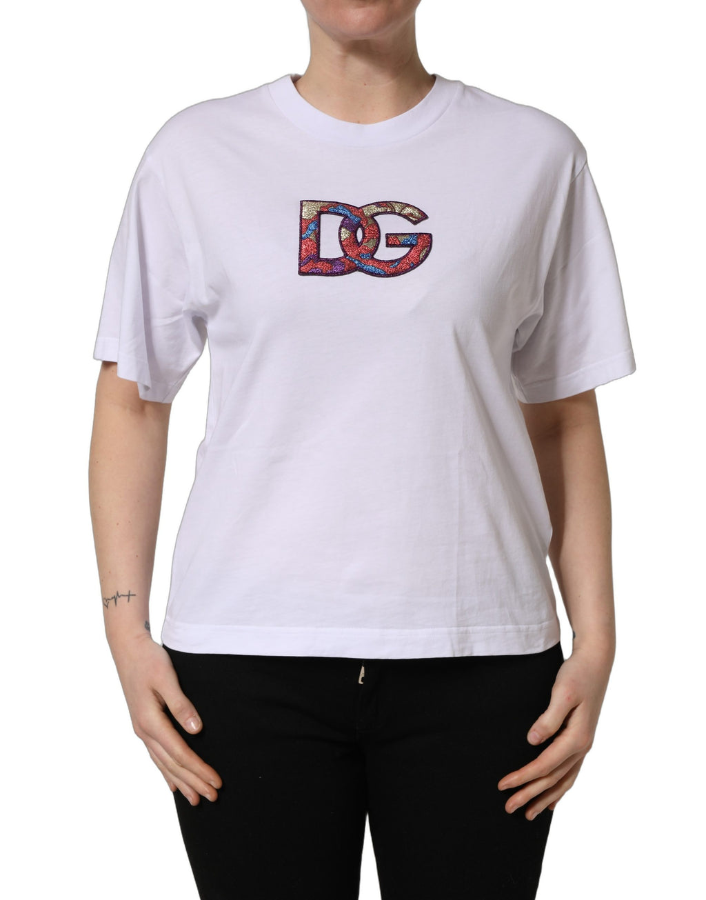 T-shirt col rond Dolce & Gabbana en coton blanc avec écusson logo DG