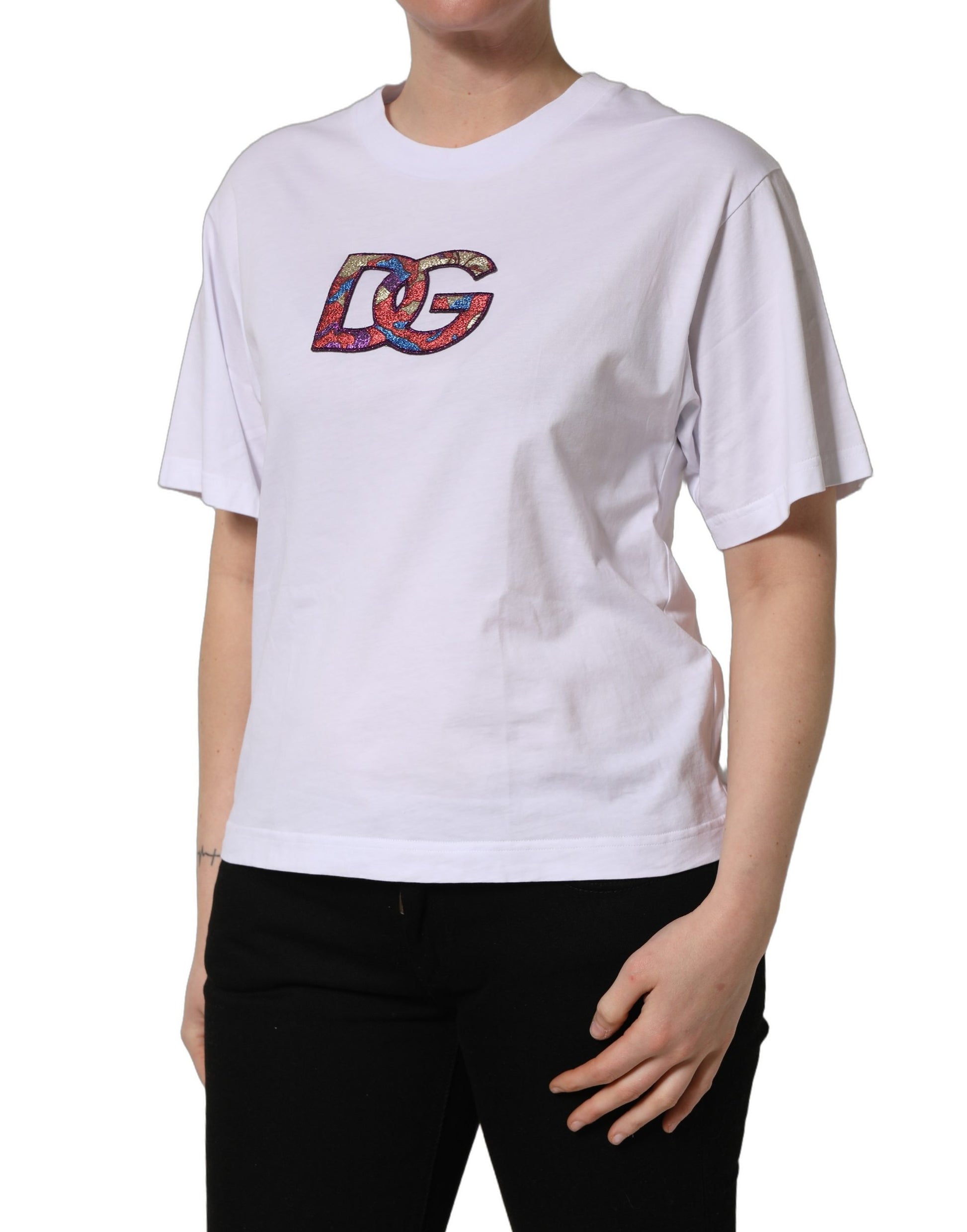 T-shirt col rond Dolce & Gabbana en coton blanc avec écusson logo DG