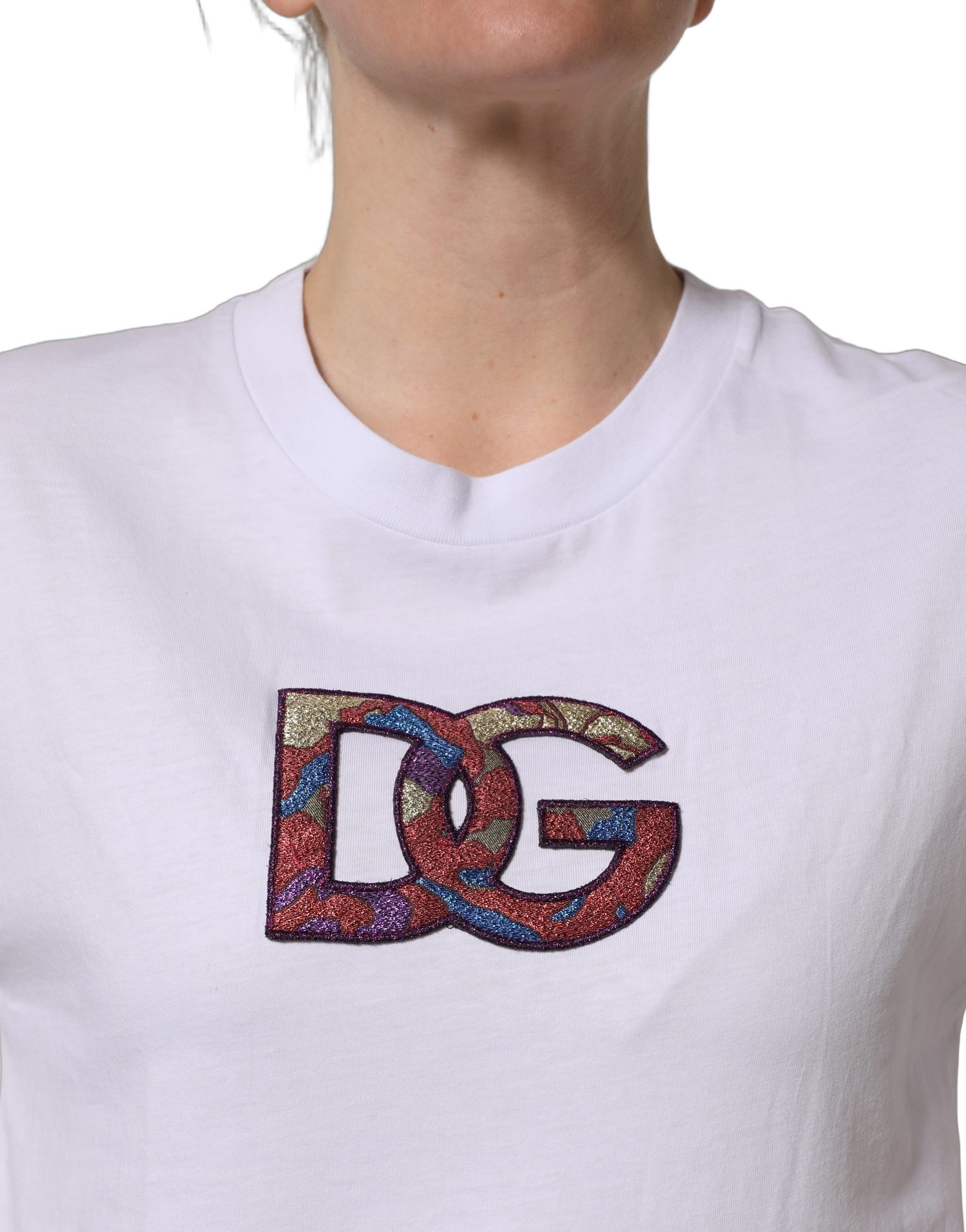 T-shirt col rond Dolce & Gabbana en coton blanc avec écusson logo DG