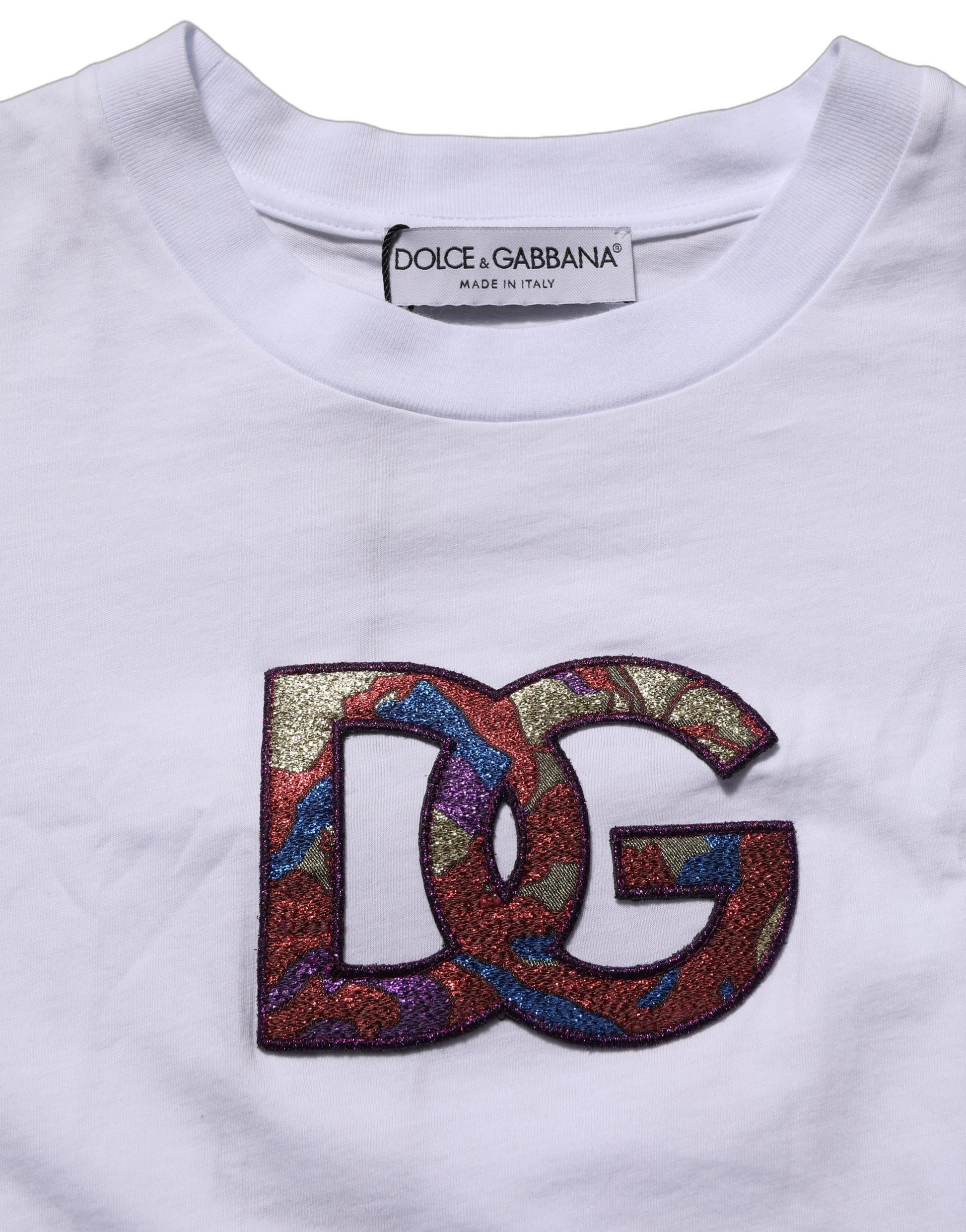 T-shirt col rond Dolce & Gabbana en coton blanc avec écusson logo DG