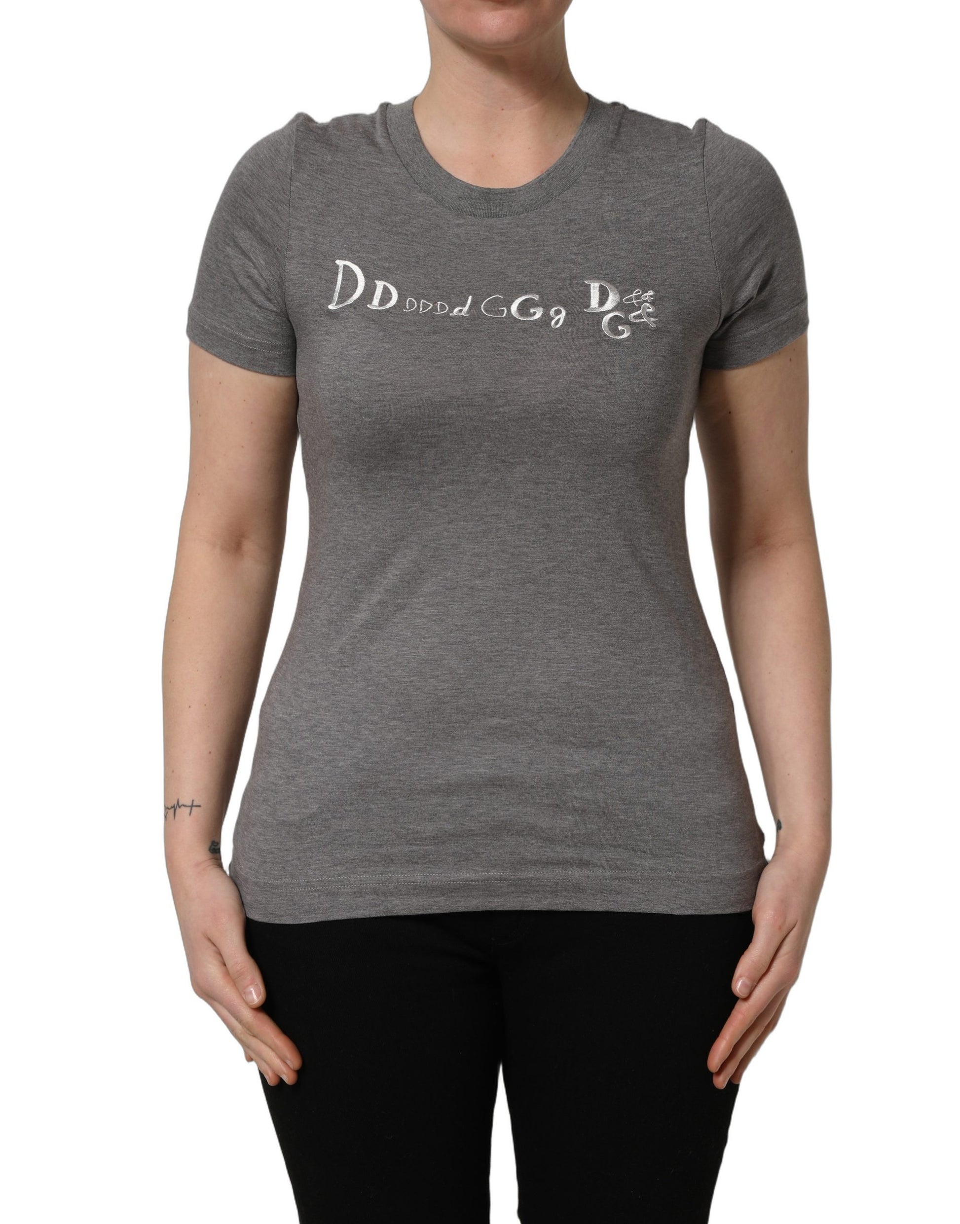 T-shirt Dolce & Gabbana gris à manches courtes avec broderie logo