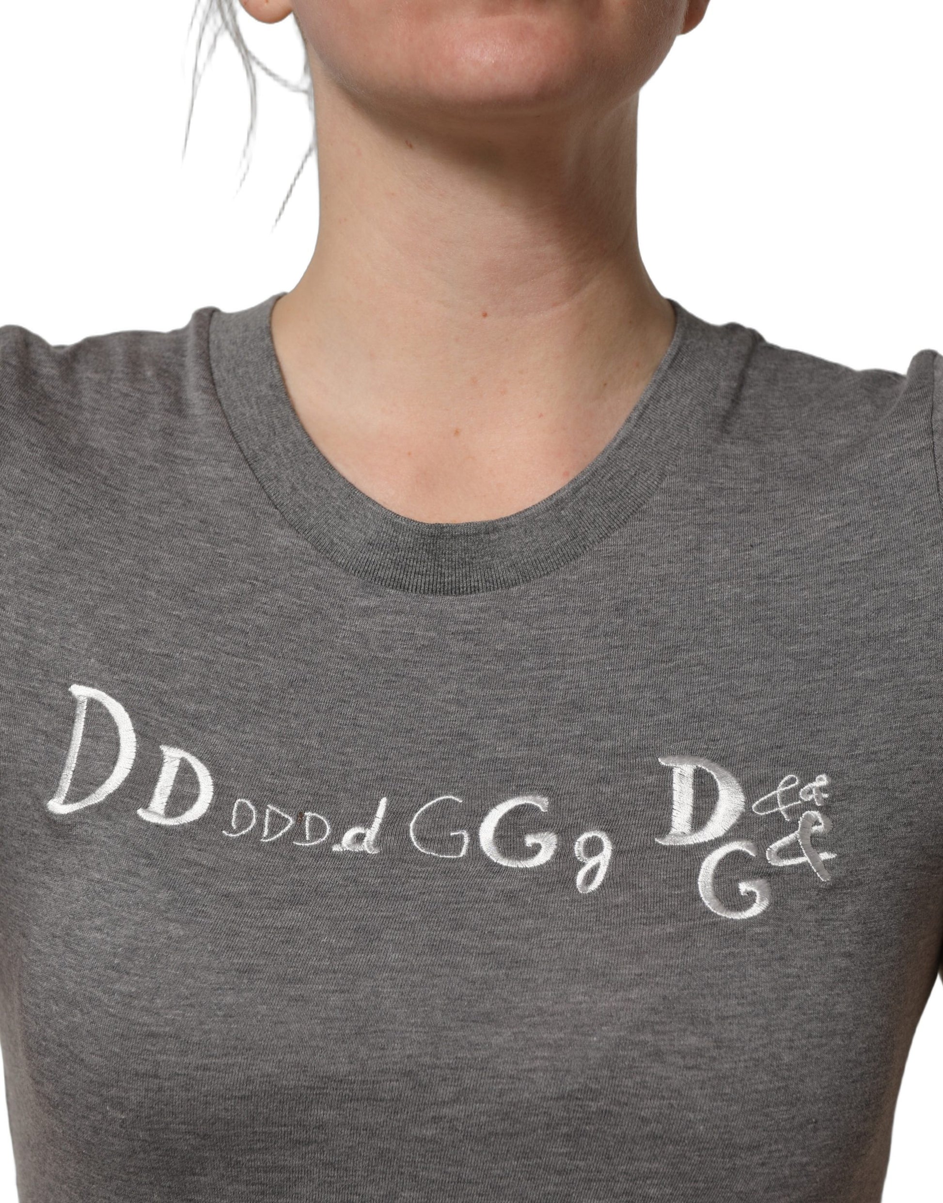T-shirt Dolce & Gabbana gris à manches courtes avec broderie logo