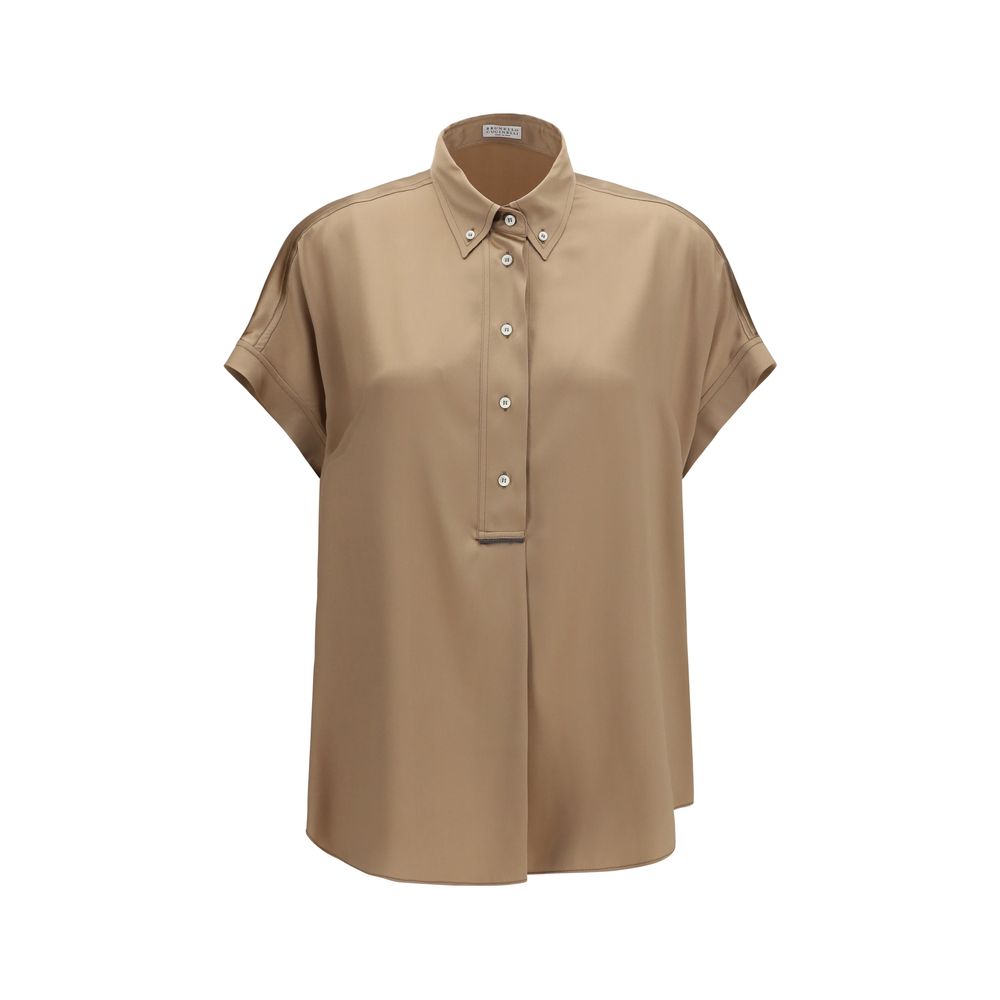 Chemise Brunello Cucinelli à manches courtes en soie beige