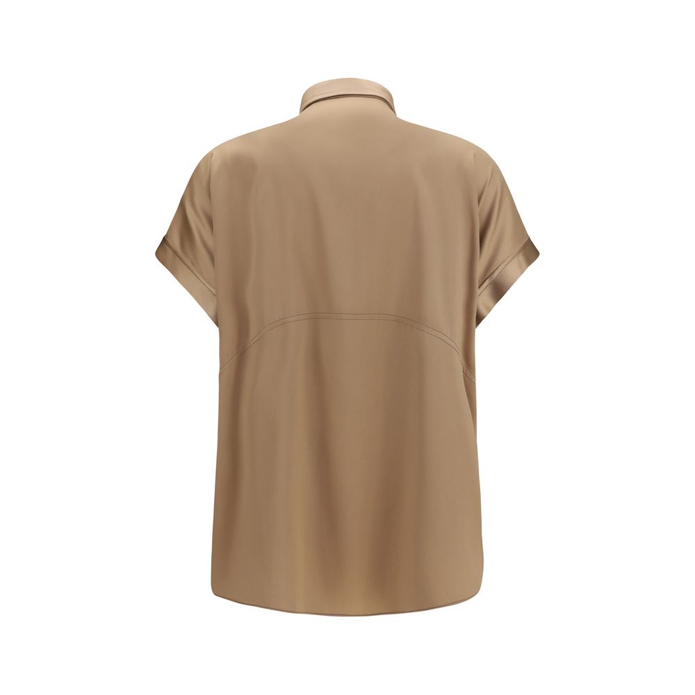 Chemise Brunello Cucinelli à manches courtes en soie beige