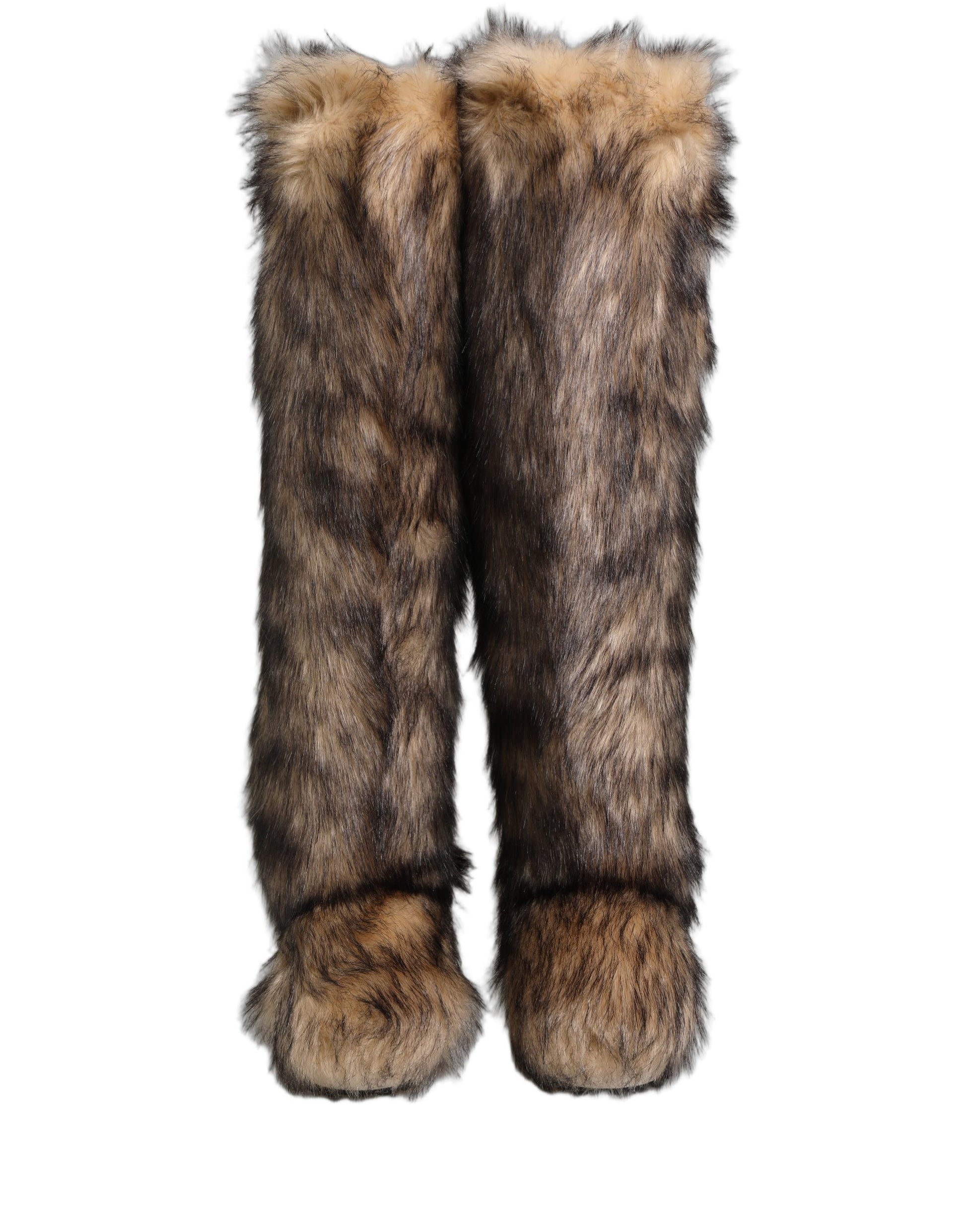 Dolce & Gabbana Bottes hautes à bout de genou en fausse fourrure marron