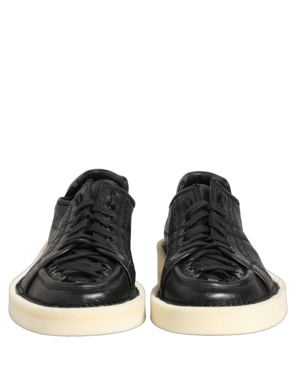 Chaussures Baskets Basses à Lacets en Cuir Noir Dolce & Gabbana
