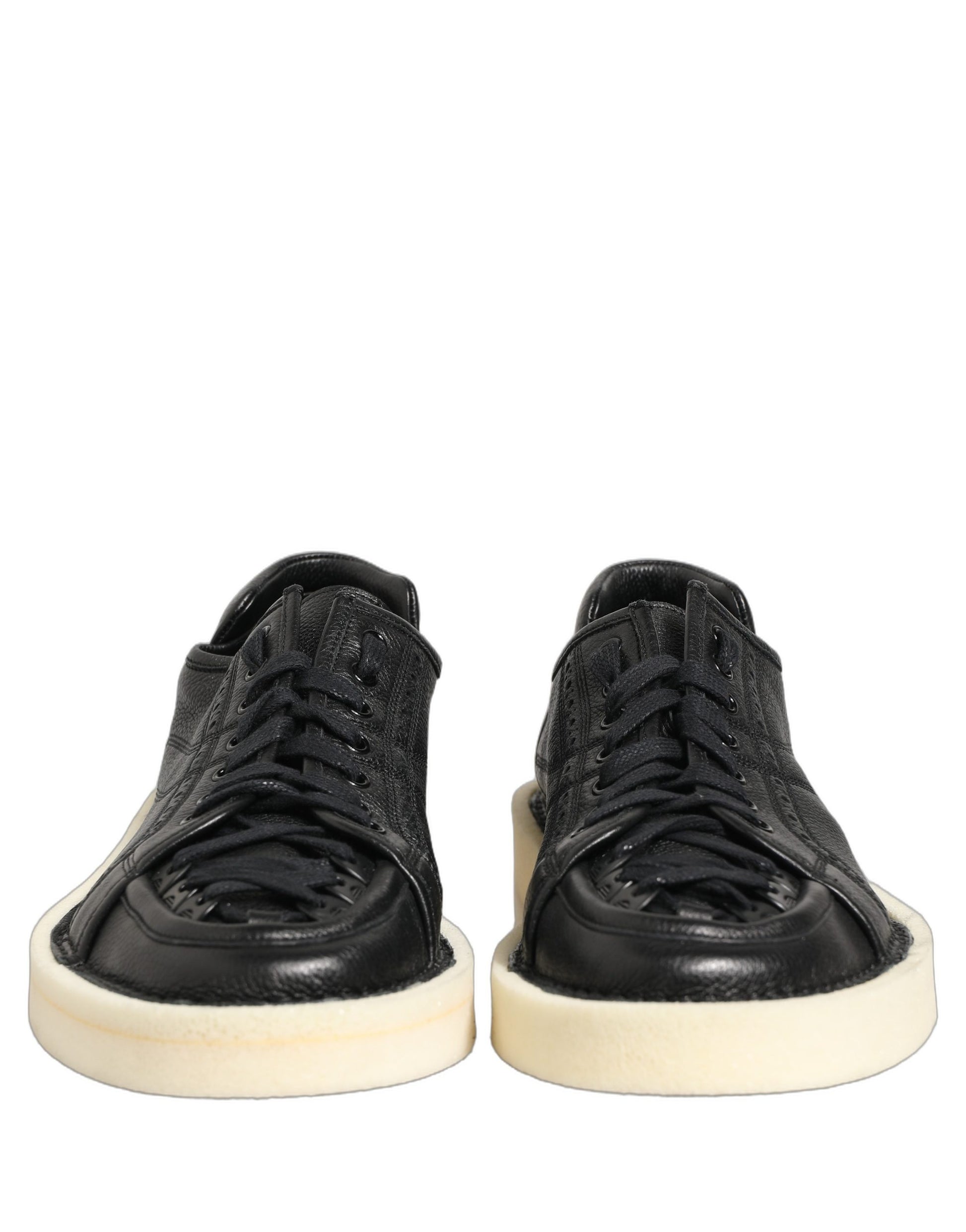 Chaussures Baskets Basses à Lacets en Cuir Noir Dolce & Gabbana