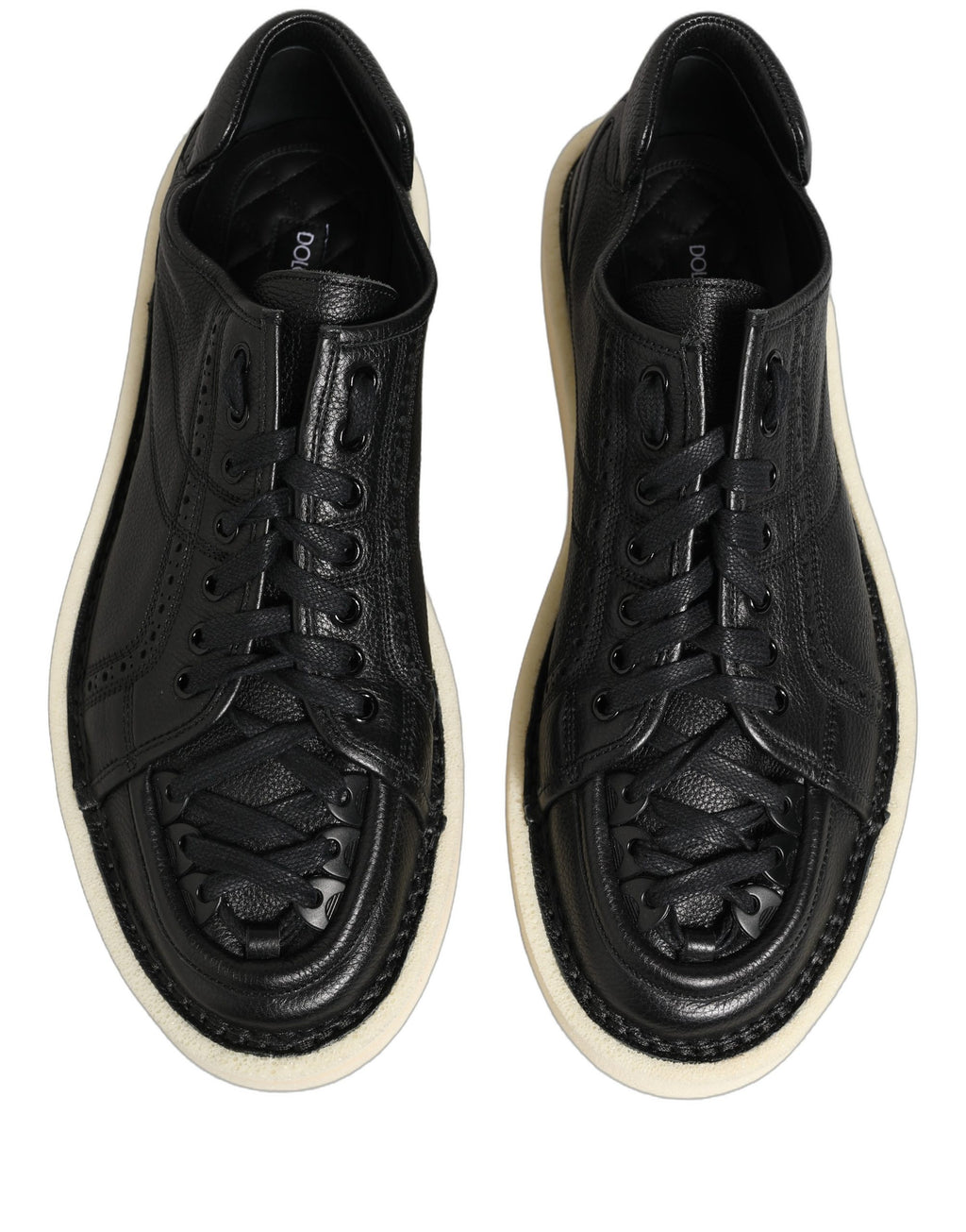Chaussures Baskets Basses à Lacets en Cuir Noir Dolce & Gabbana