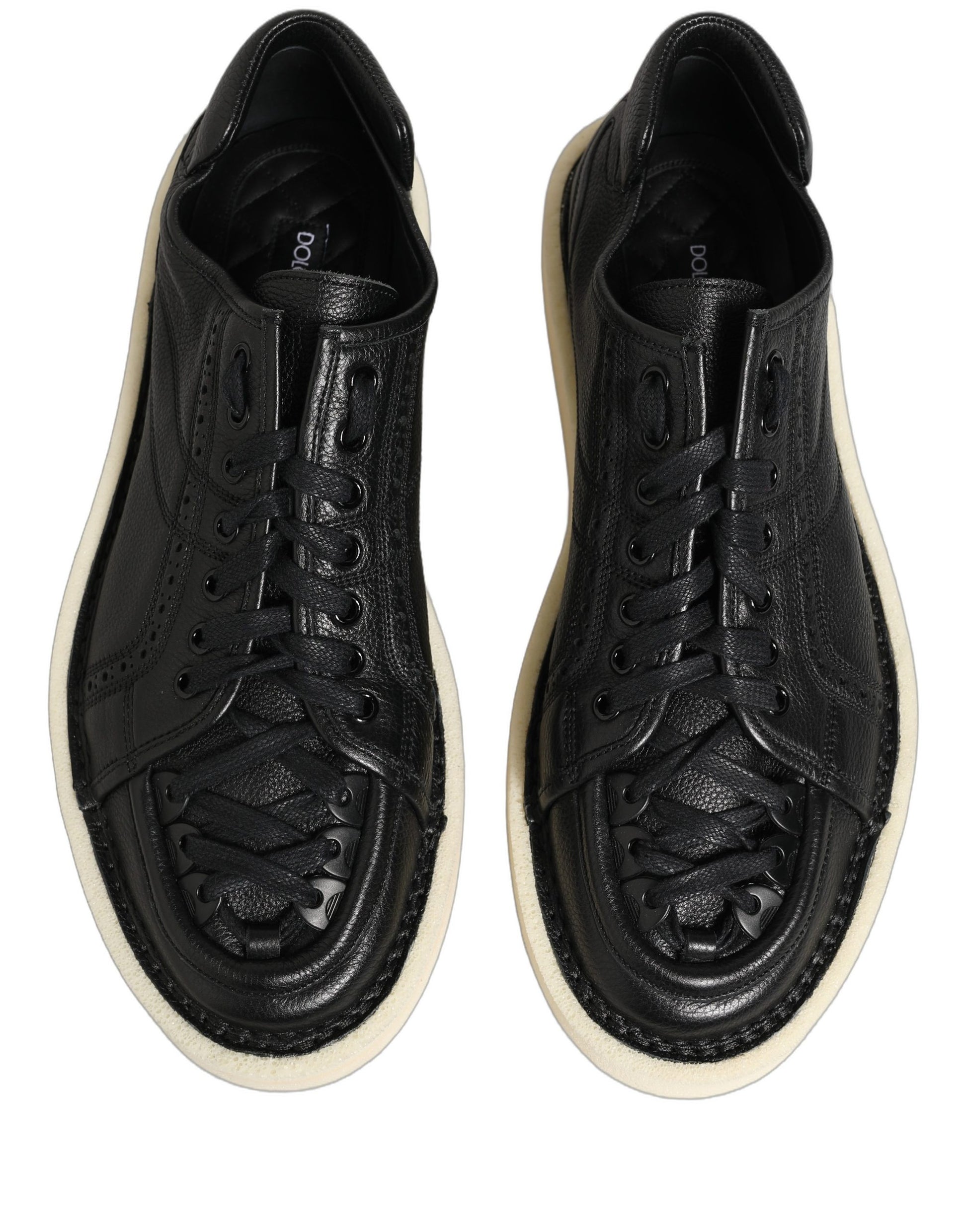 Chaussures Baskets Basses à Lacets en Cuir Noir Dolce & Gabbana