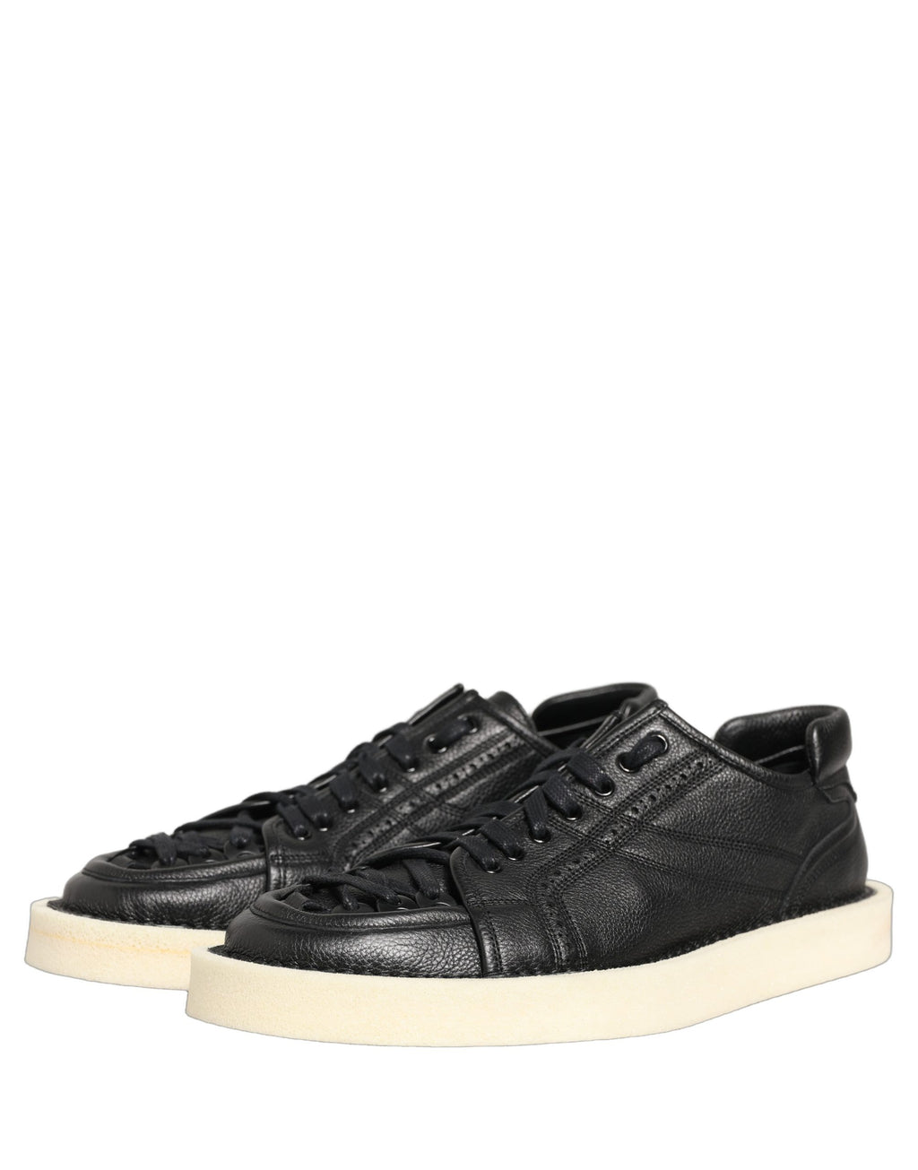 Chaussures Baskets Basses à Lacets en Cuir Noir Dolce & Gabbana
