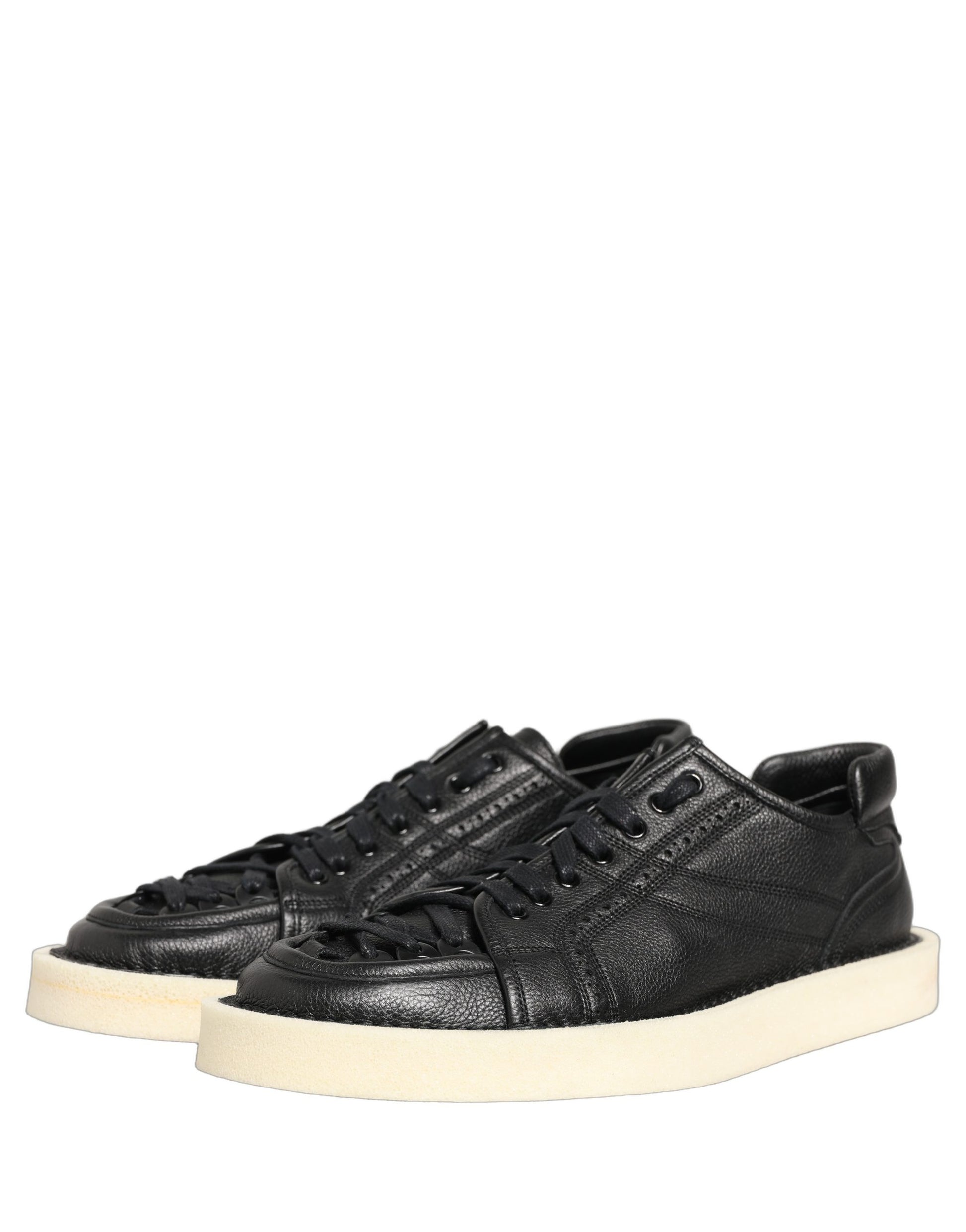 Chaussures Baskets Basses à Lacets en Cuir Noir Dolce & Gabbana