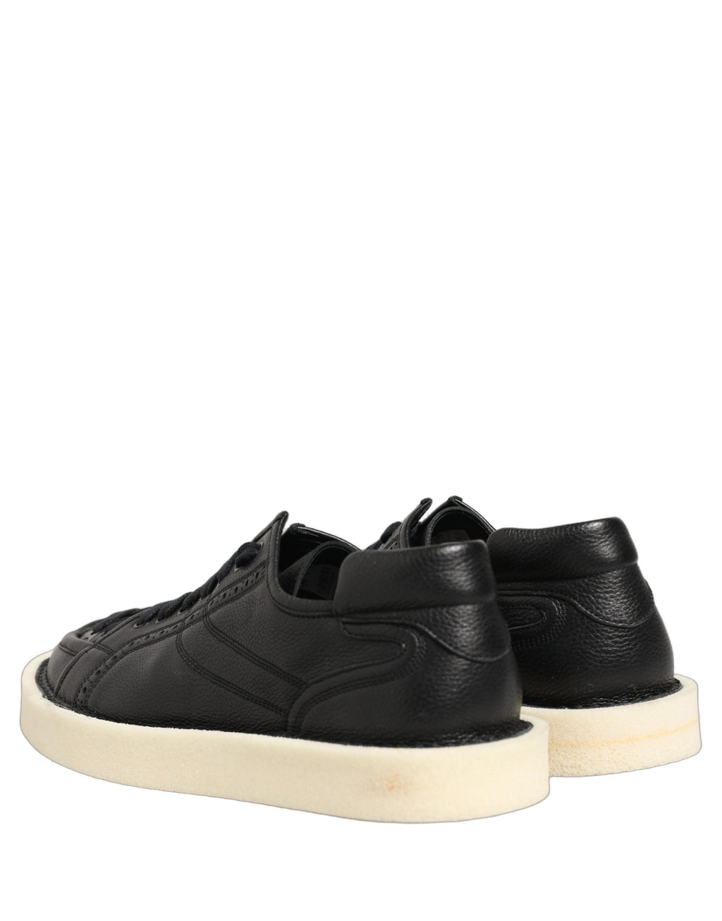 Chaussures Baskets Basses à Lacets en Cuir Noir Dolce & Gabbana