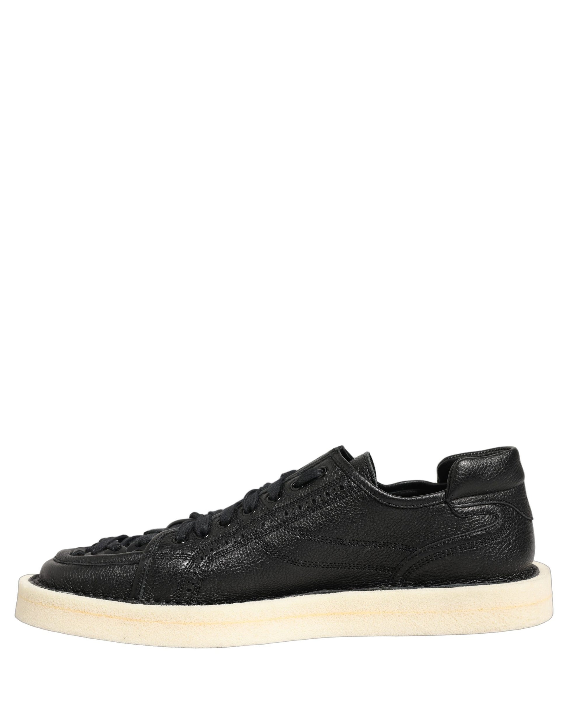 Chaussures Baskets Basses à Lacets en Cuir Noir Dolce & Gabbana
