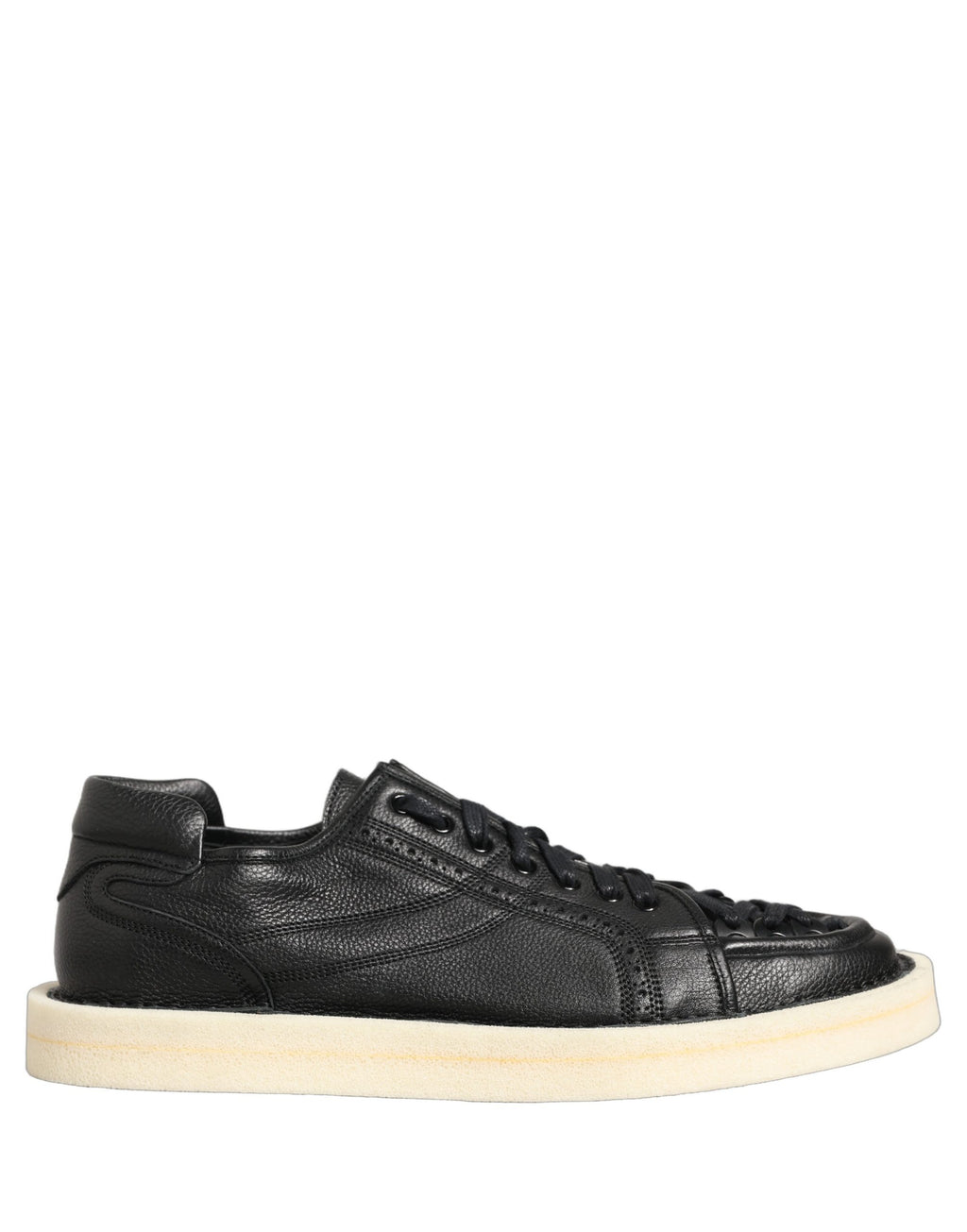 Chaussures Baskets Basses à Lacets en Cuir Noir Dolce & Gabbana