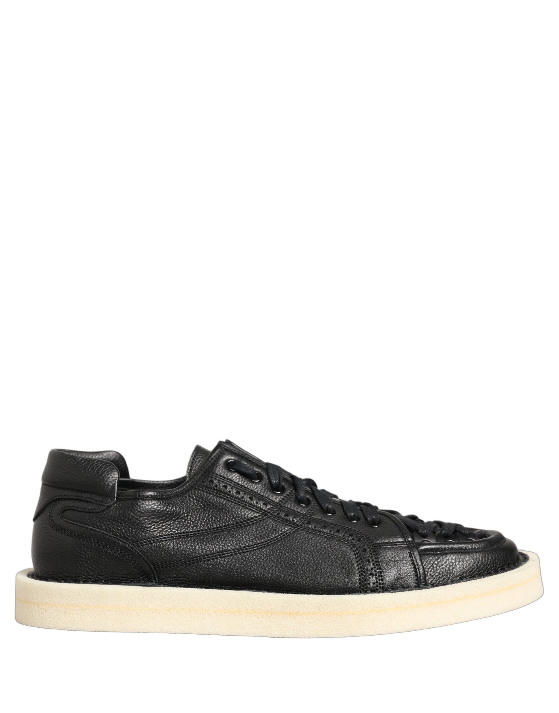 Chaussures Baskets Basses à Lacets en Cuir Noir Dolce & Gabbana