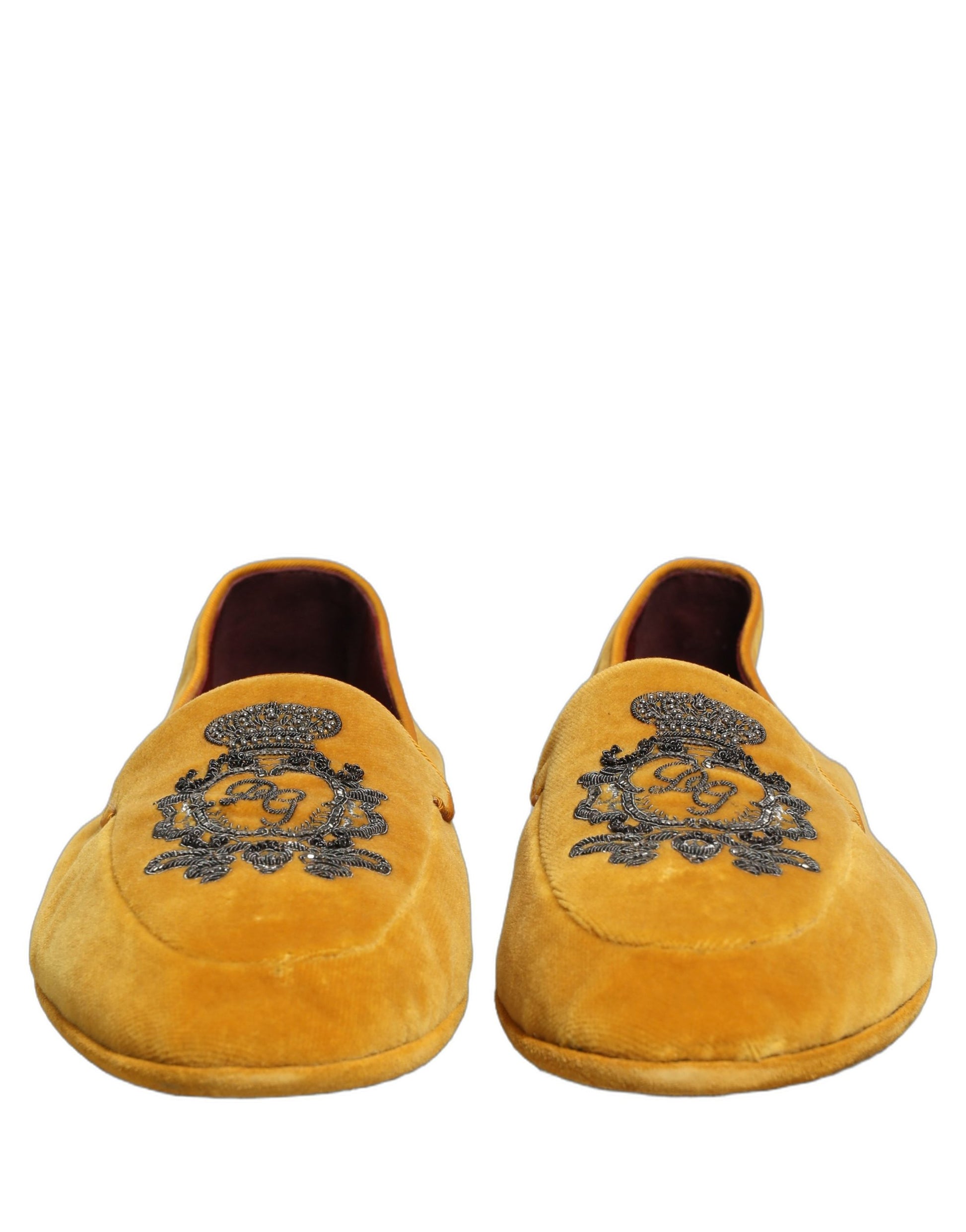 Chaussures mocassins Dolce & Gabbana en velours jaune brodés couronne