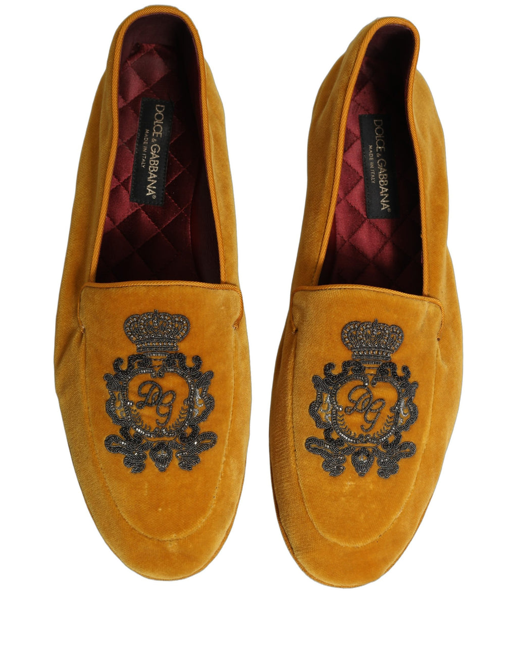 Chaussures mocassins Dolce & Gabbana en velours jaune brodés couronne
