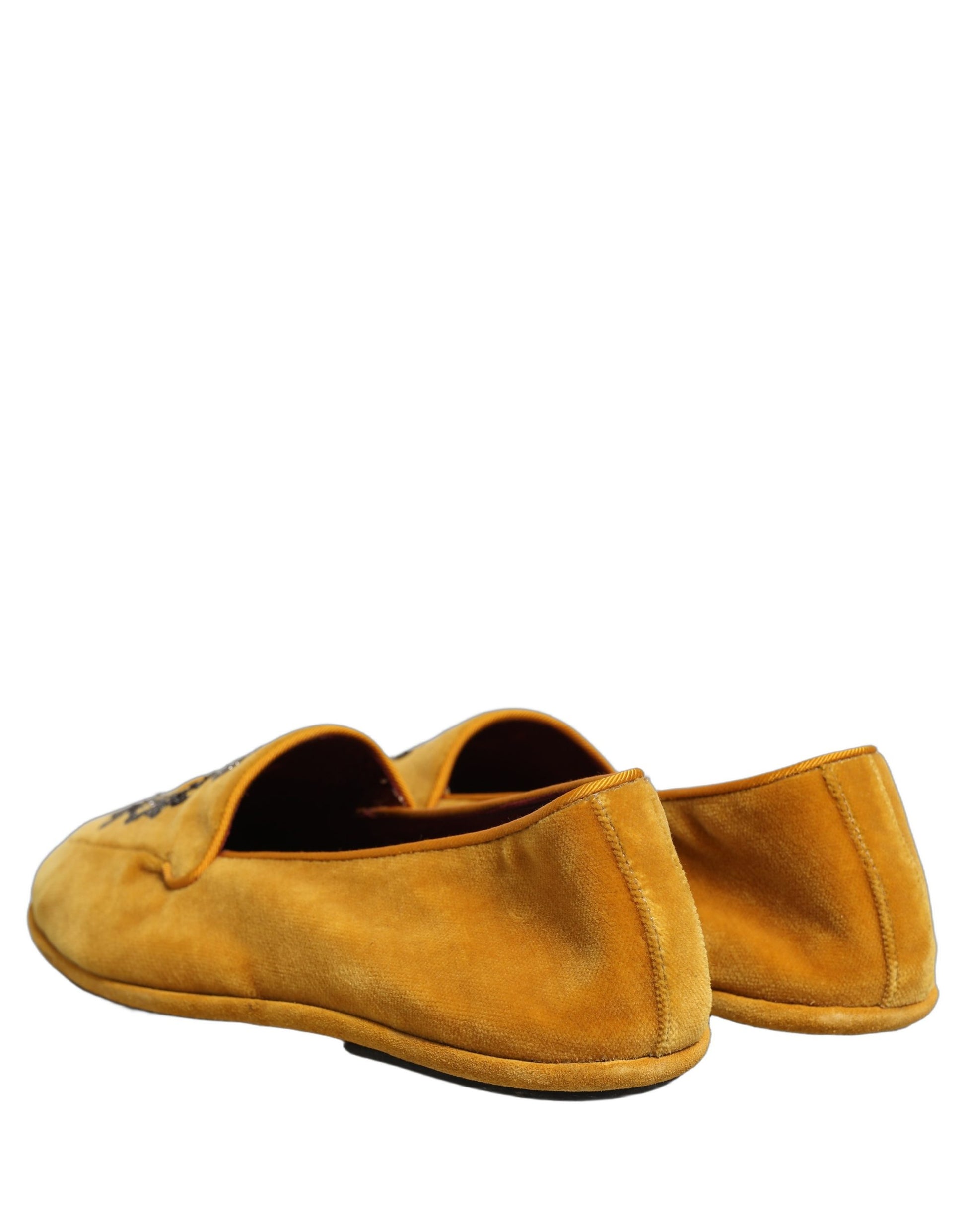 Chaussures mocassins Dolce & Gabbana en velours jaune brodés couronne
