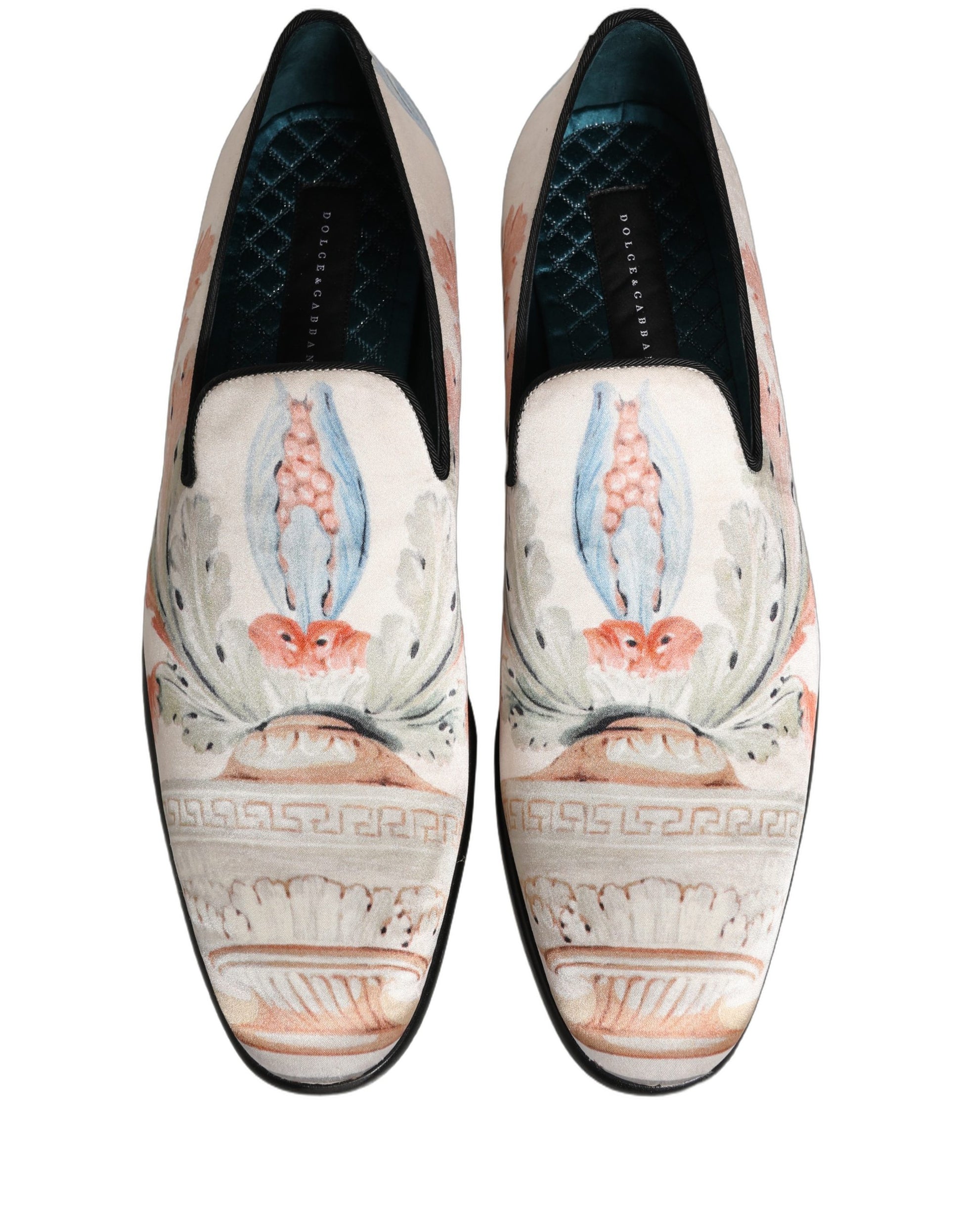 Chaussures Loafers Dolce & Gabbana Blanc Floral Vase Robe à Enfiler