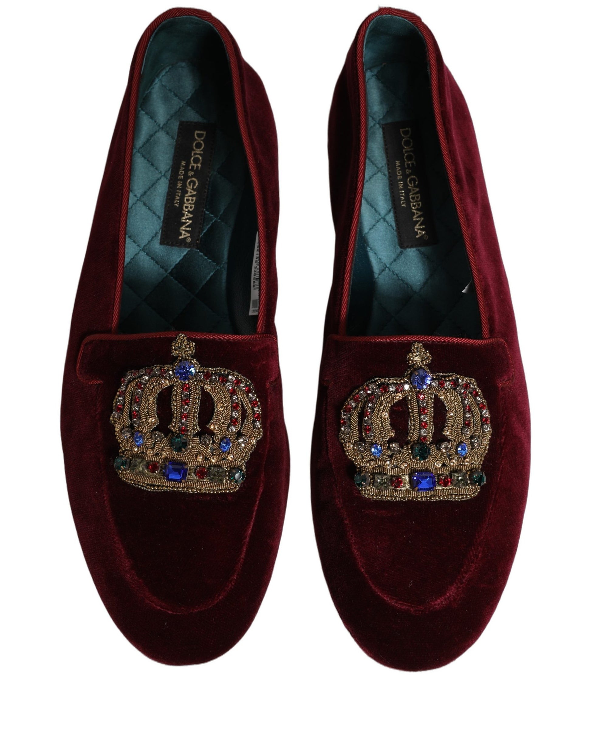 Mocassins à enfiler en velours bordeaux Dolce & Gabbana avec couronne