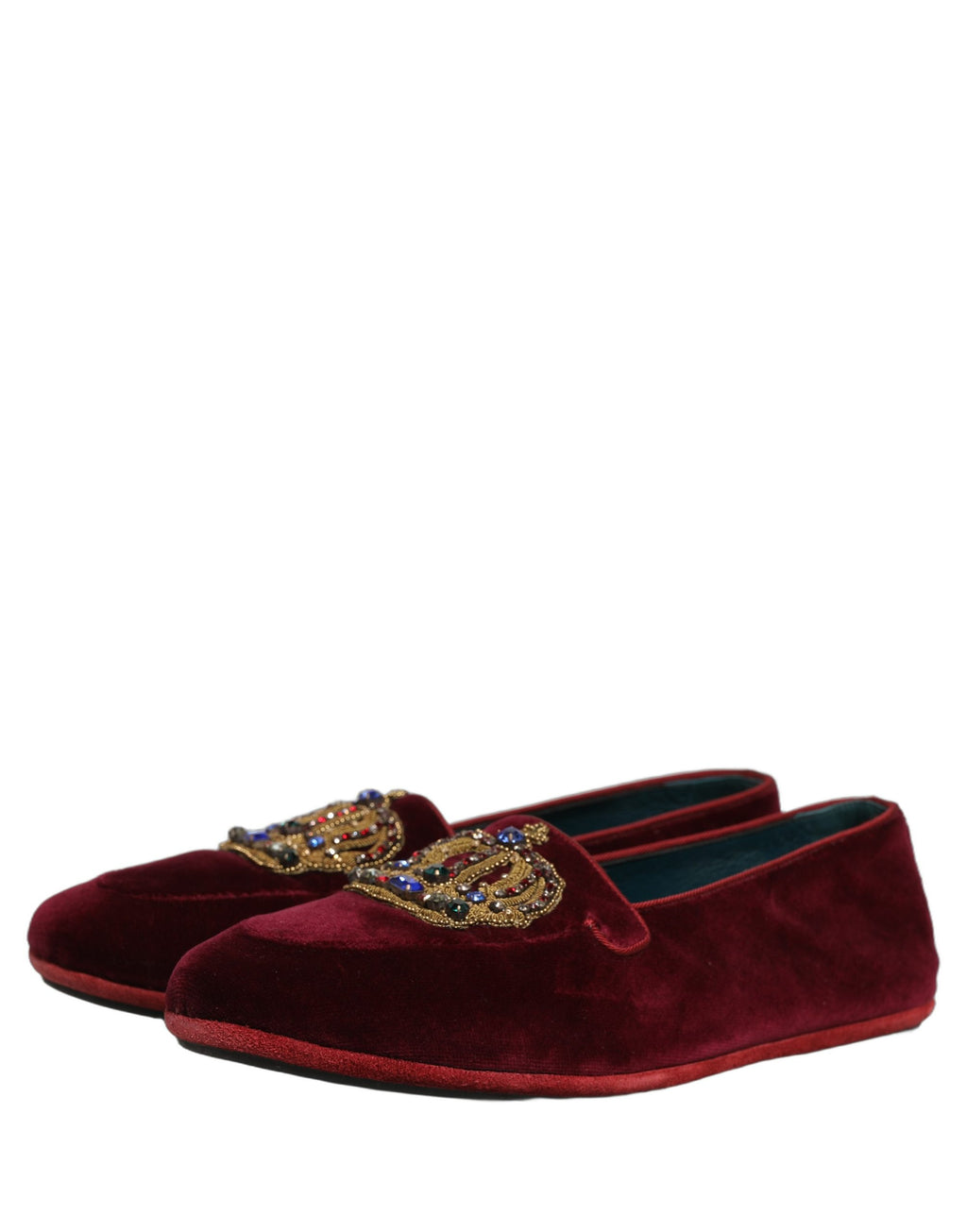 Mocassins à enfiler en velours bordeaux Dolce & Gabbana avec couronne