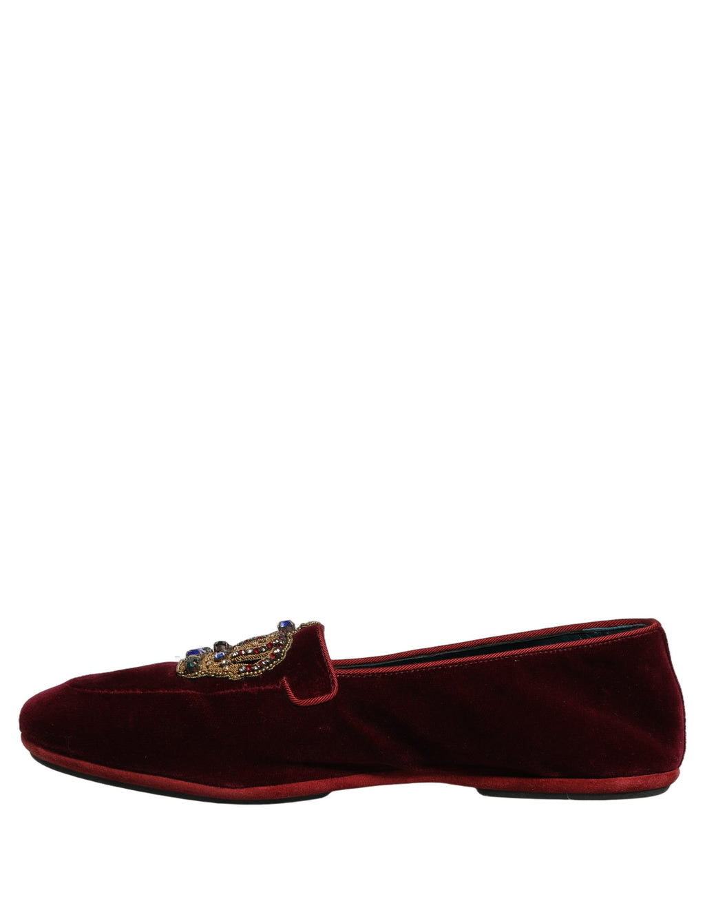 Mocassins à enfiler en velours bordeaux Dolce & Gabbana avec couronne