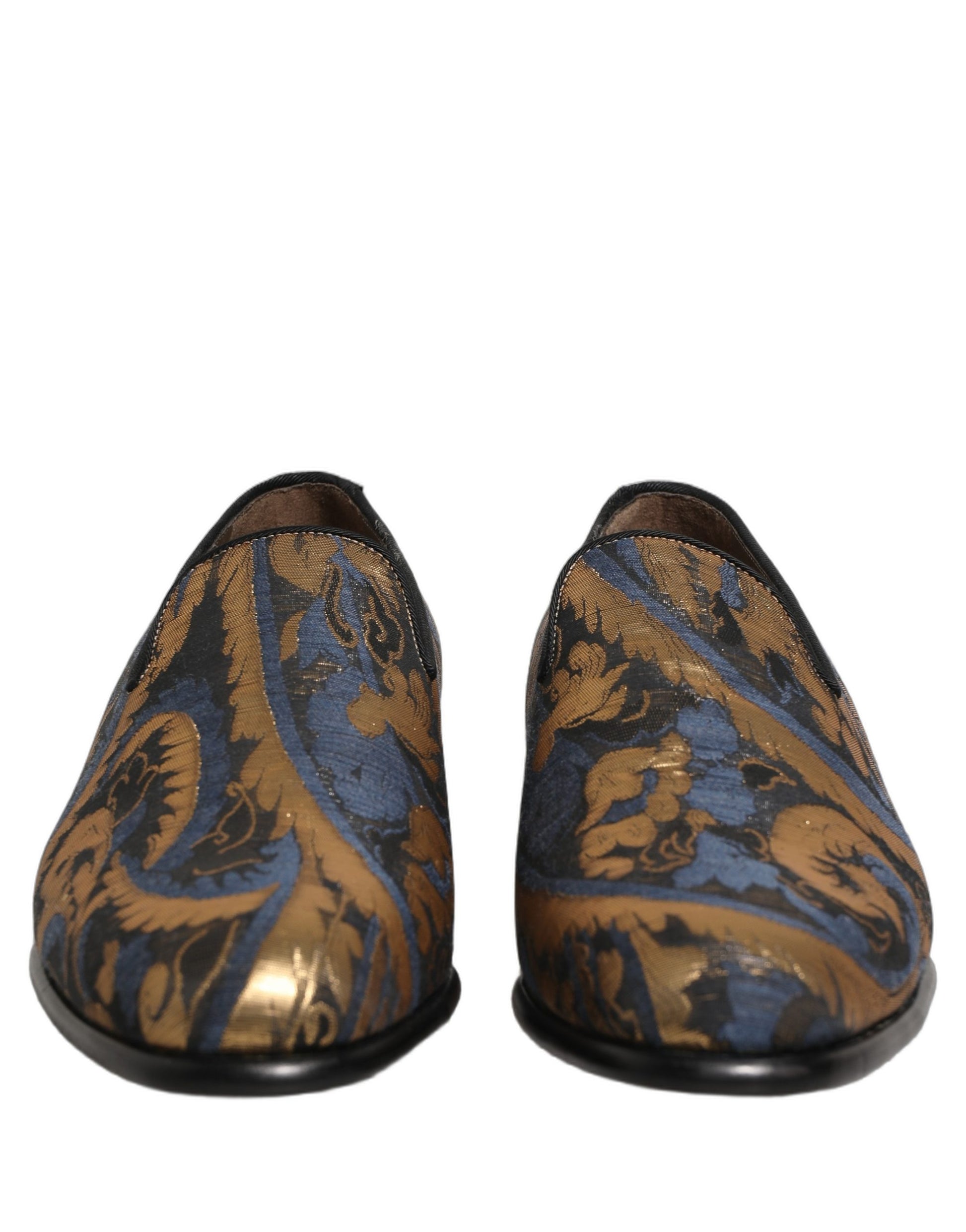 Chaussures habillées mocassins sans lacets en brocart bleu Dolce & Gabbana pour hommes