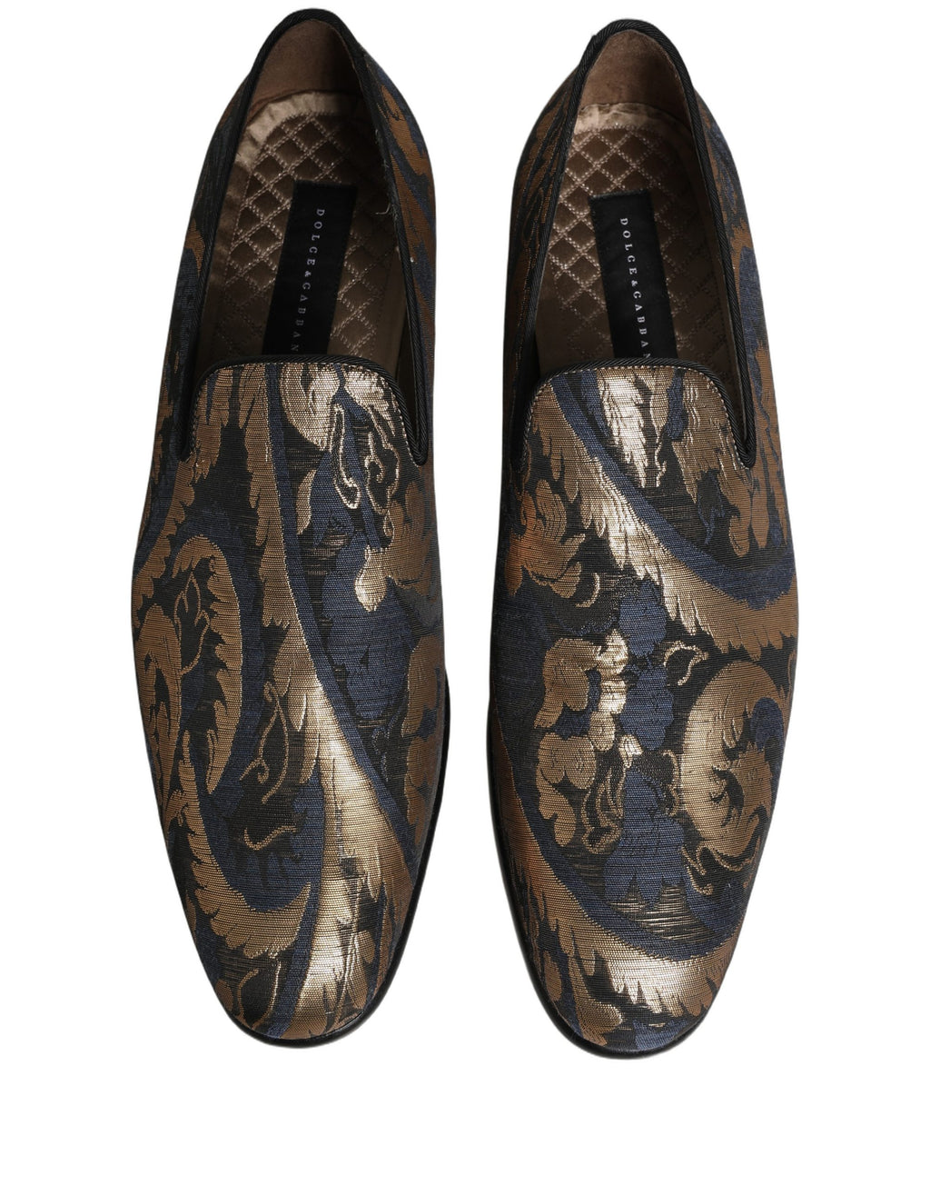 Chaussures habillées mocassins sans lacets en brocart bleu Dolce & Gabbana pour hommes