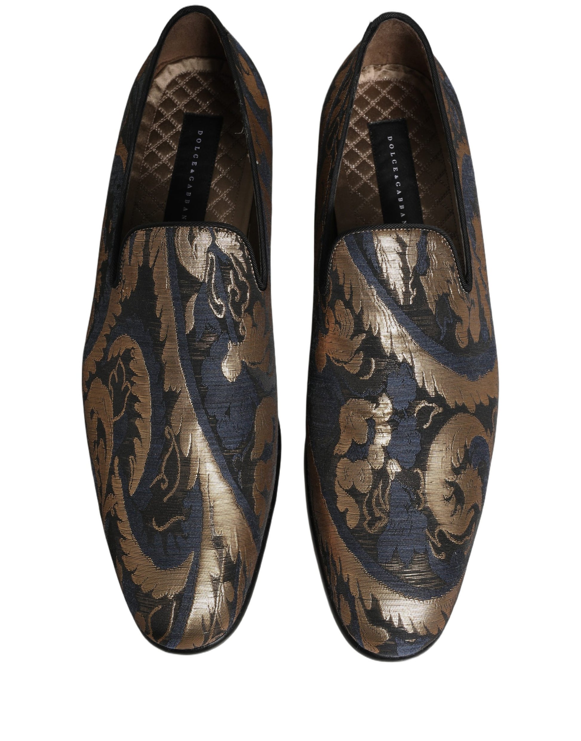 Chaussures habillées mocassins sans lacets en brocart bleu Dolce & Gabbana pour hommes