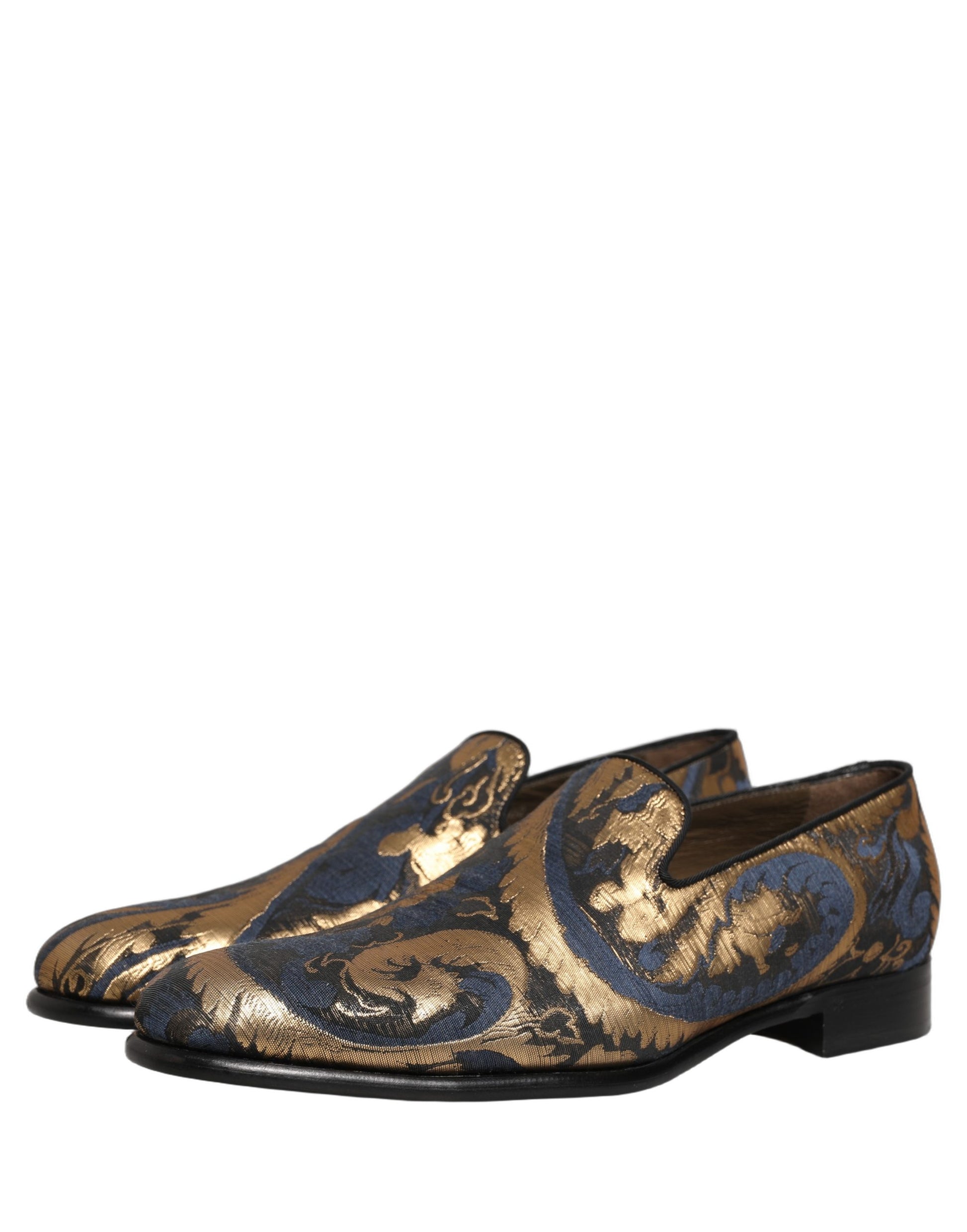 Chaussures habillées mocassins sans lacets en brocart bleu Dolce & Gabbana pour hommes