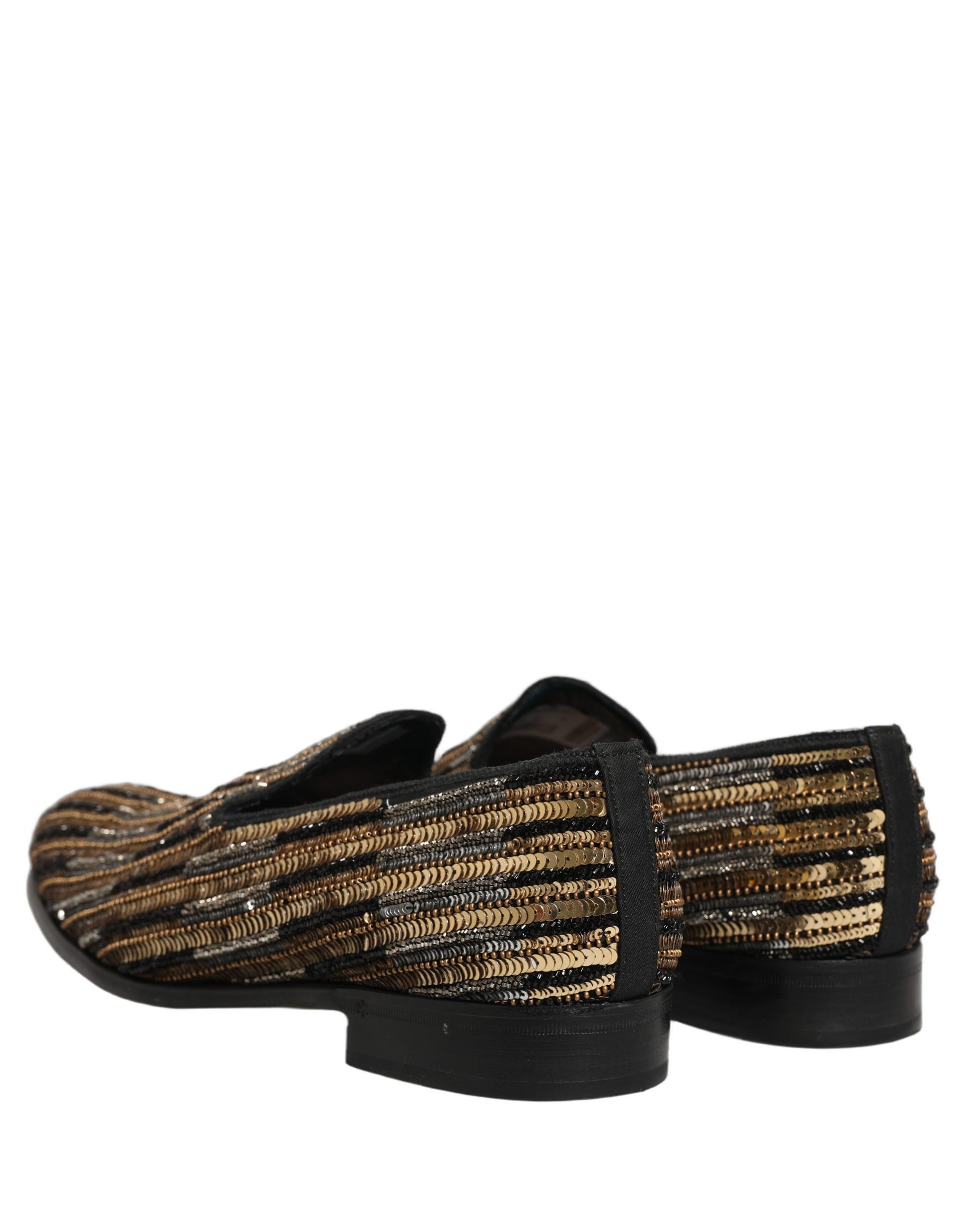 Dolce & Gabbana Gold Striped Sequin Embellished Loafer Shoes