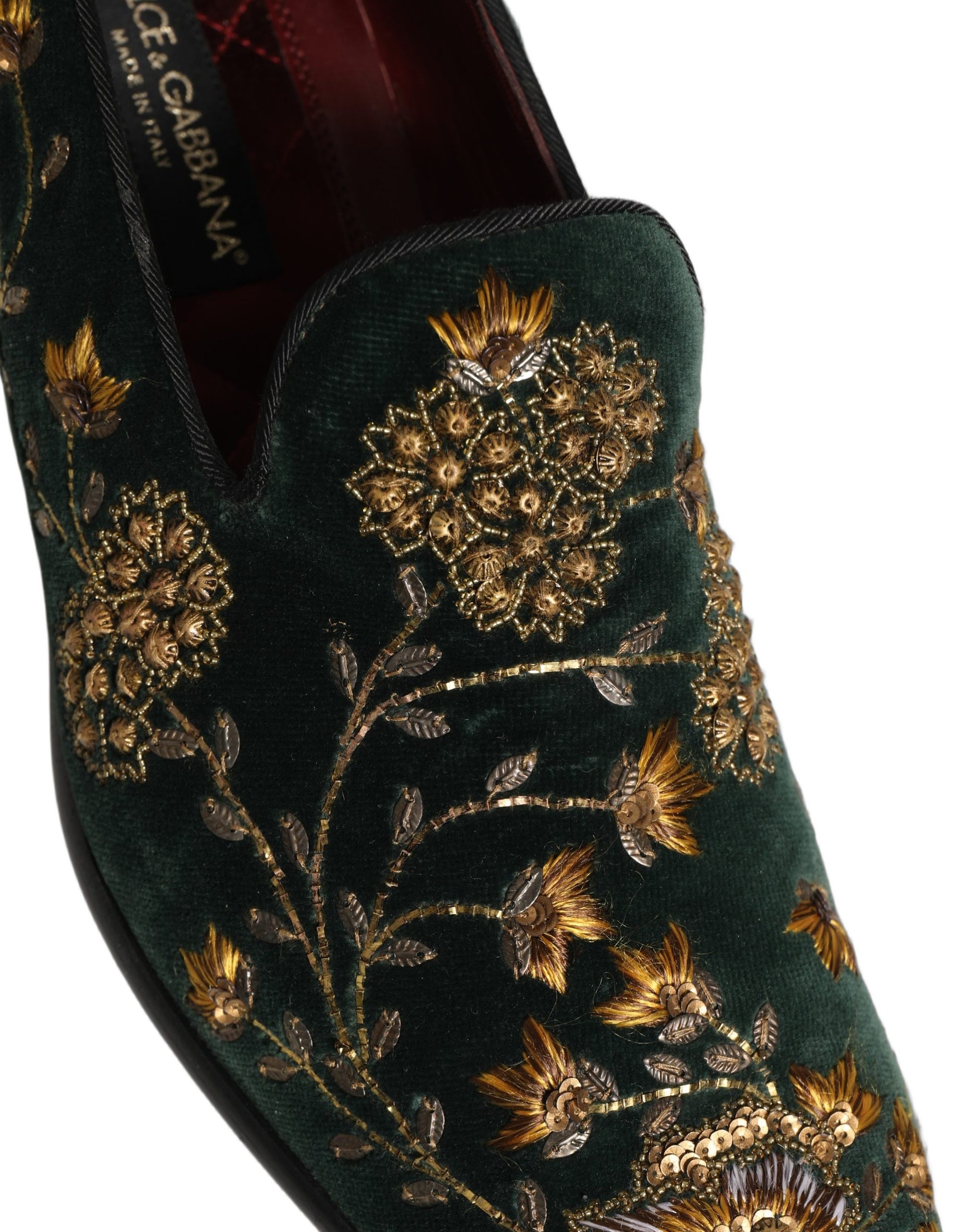 Chaussures mocassins Dolce & Gabbana brodées fleuries vertes